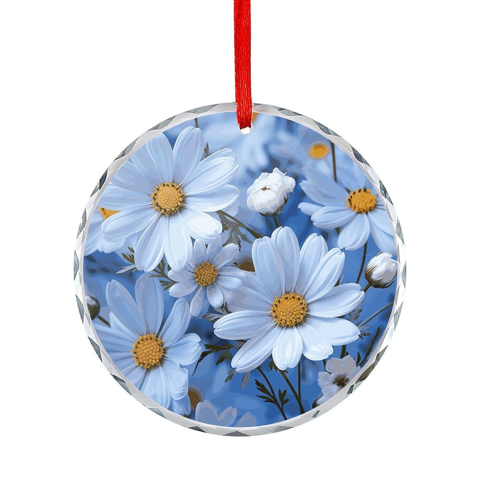 Btcowzrv Style Daisy Blue Round Ornament Hanging Pendant Decor