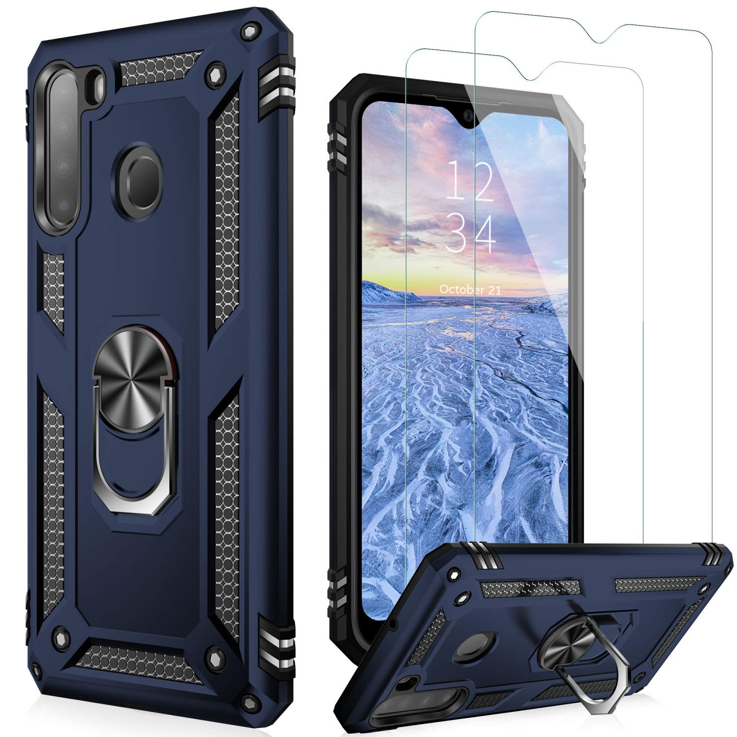 LUMARKE Galaxy A21 Case,Pass 16ft. Drop Tested Military Grade Cover with Magnetic Ring Kickstand Compatible with Car Mount Holder,Protective Phone Case for Samsung Galaxy A21 Blue