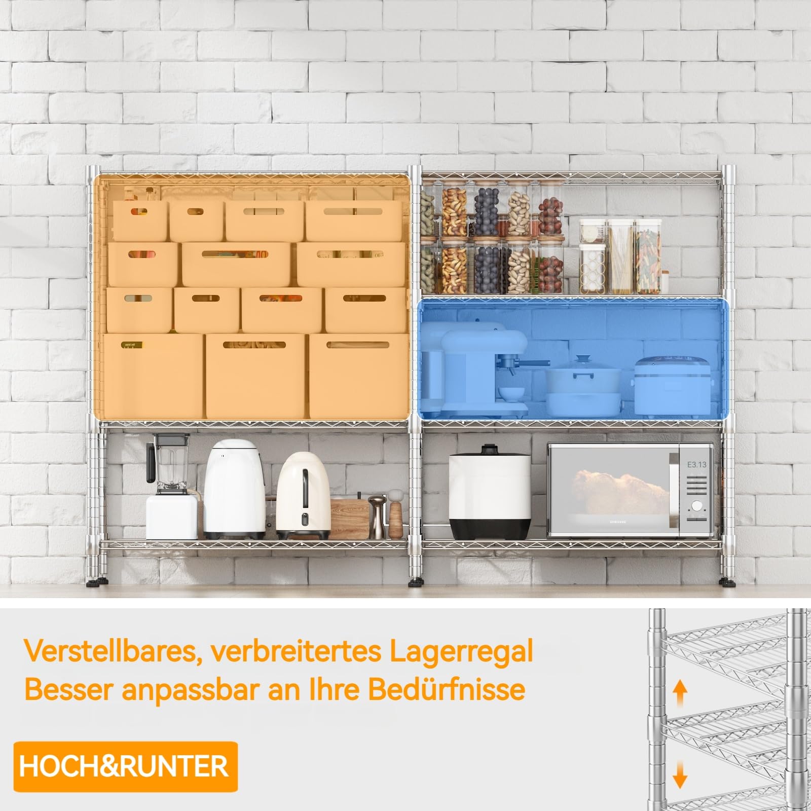 Himimi 4-stufige Lagerregale Schwerlastregal Garagenregal Höhenverstellbares Drahtregal Metallregal für Lagerung Regal für Lagerung Vorratsregale Küchenregal, 180B*45T*152Hcm Silber