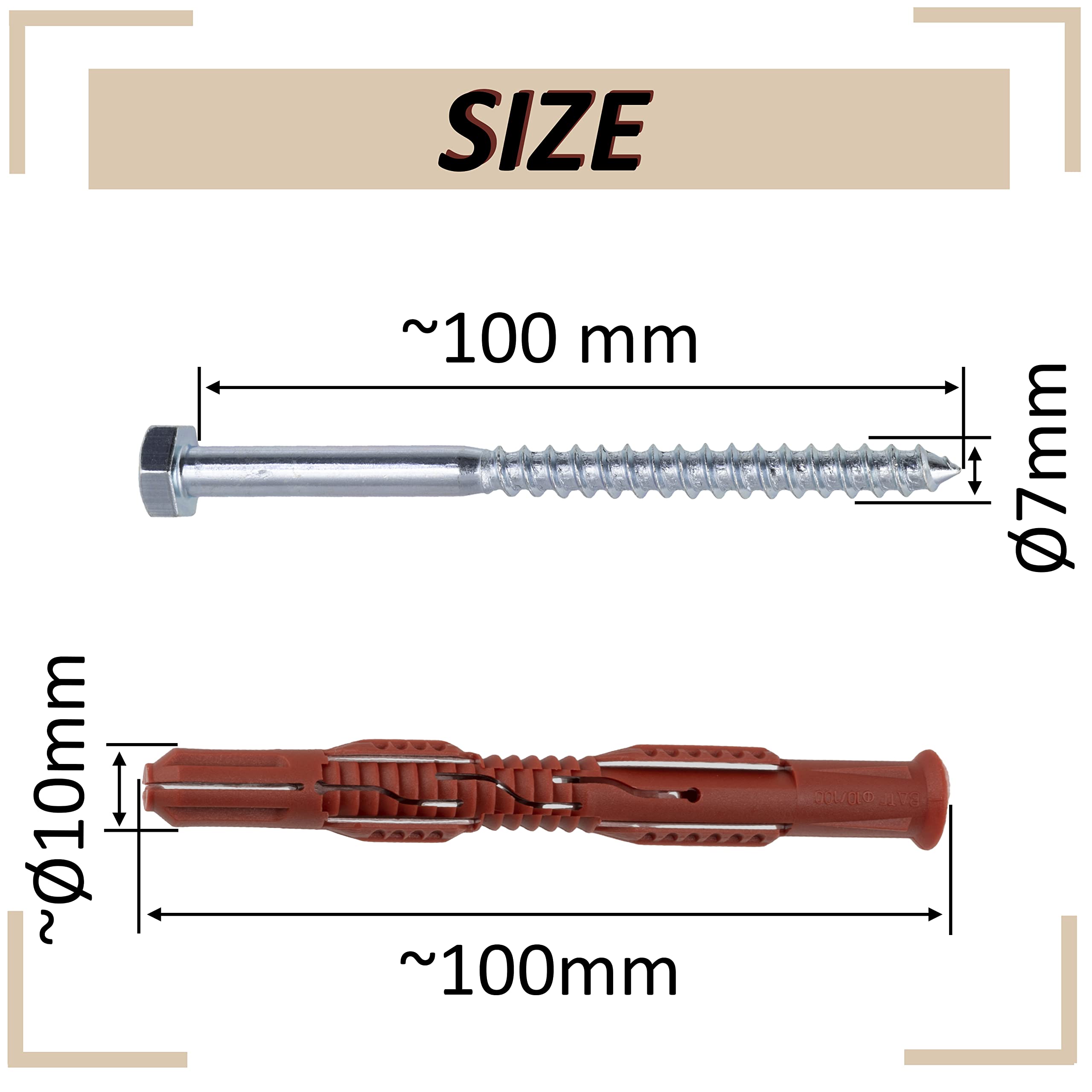 Kit Tasselli Ad Espansione In Nylon 8x40 Mm - Incluse Viti Esagonali 5x40 Mm, Rondelle E Bussola SW8