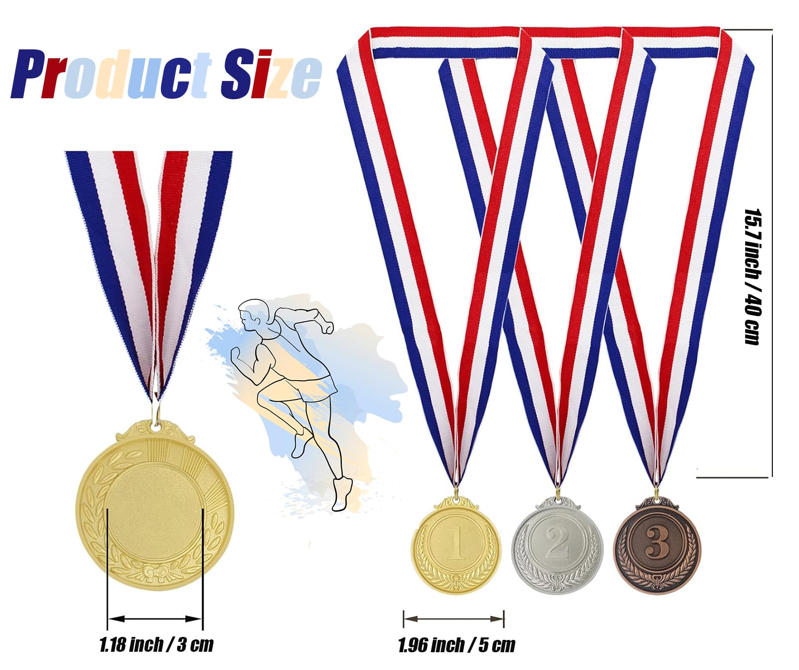 12 Medaglie D'Oro Per Sport E Premi | Metallo Con Nastro | Per Studenti, Atleti Bambini - Foto 4