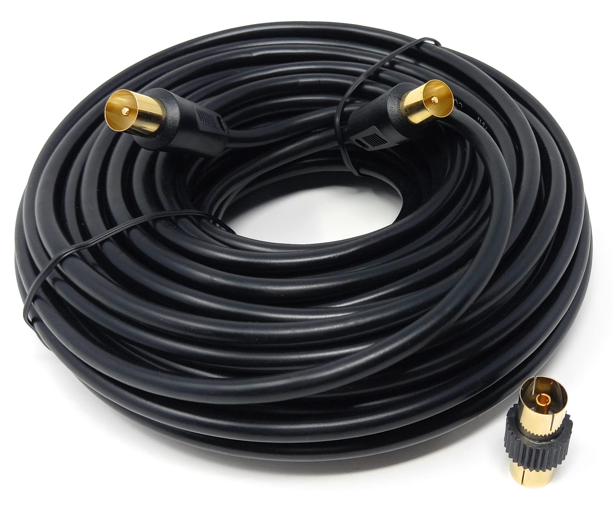 DRUT 15m TV RF Male to Male Aerial Antenna Coaxial Cable With Female to Female Coupler, Gold Connectors 75 ohm, 3C2V 50ft Black - Image 3