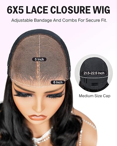 Miniatura 5 de MEGALOOK Pelucas de cabello humano sin pegamento de 6 x 5, precortadas con encaje 12A, densidad del 220 %, sin pegamento, pelucas de cabello humano