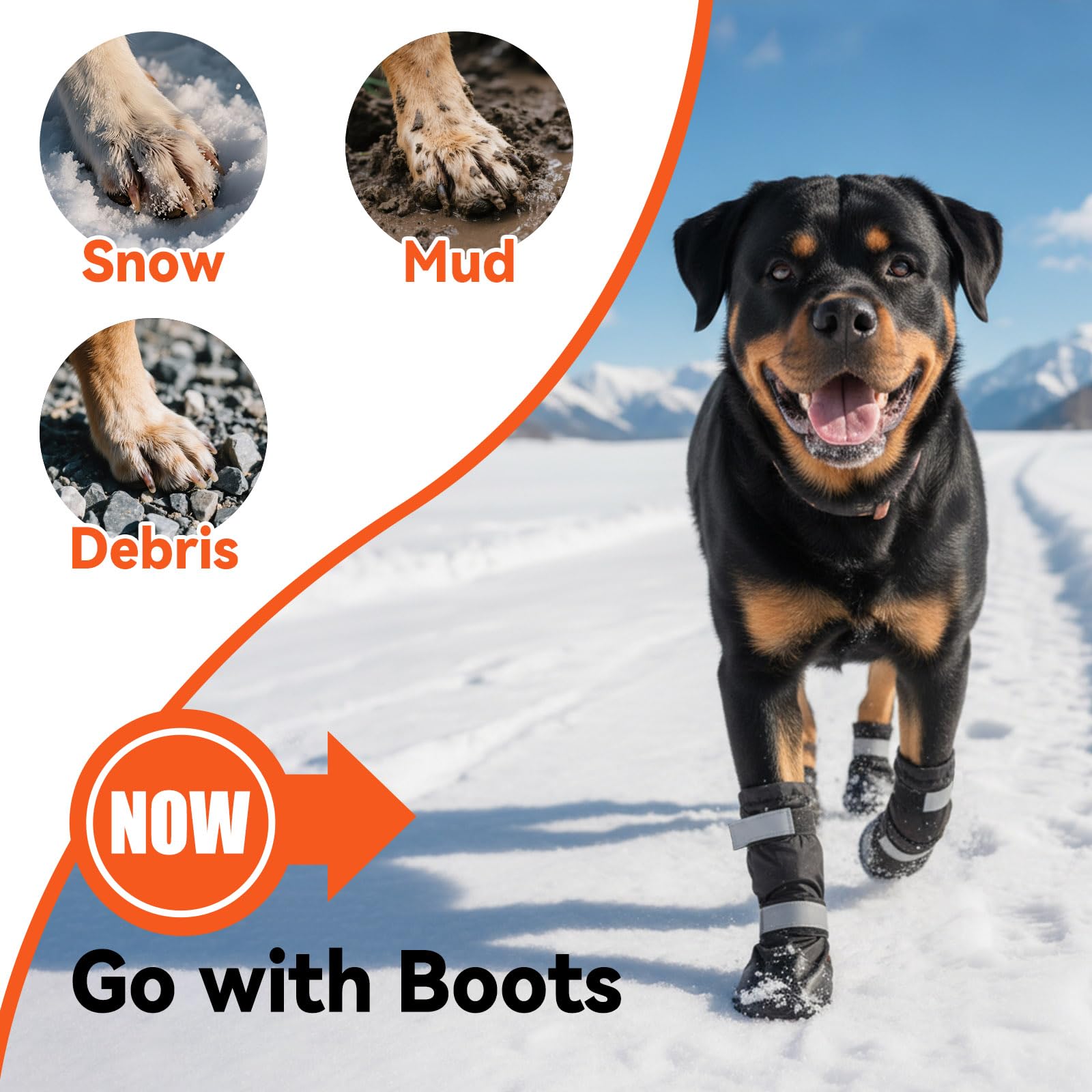 Lot de 4 bottes imperméables pour pattes de chien avec bande réfléchissante - Chaussures antidérapantes pour la neige, la glace, les trottoirs pluvieux et chauds - Noir - Taille 1