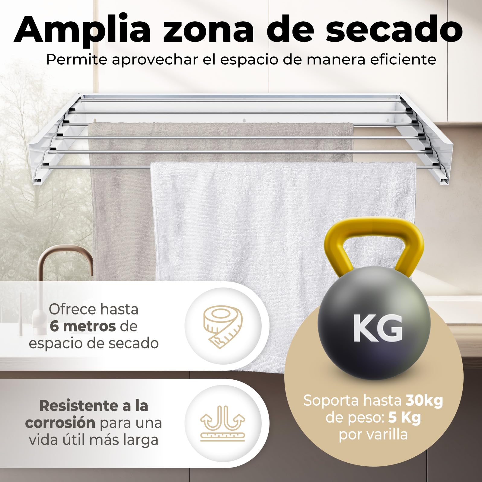Stendibiancheria pieghevole ed estensibile per interni ed esterni - 100 cm con 6 aste in alluminio