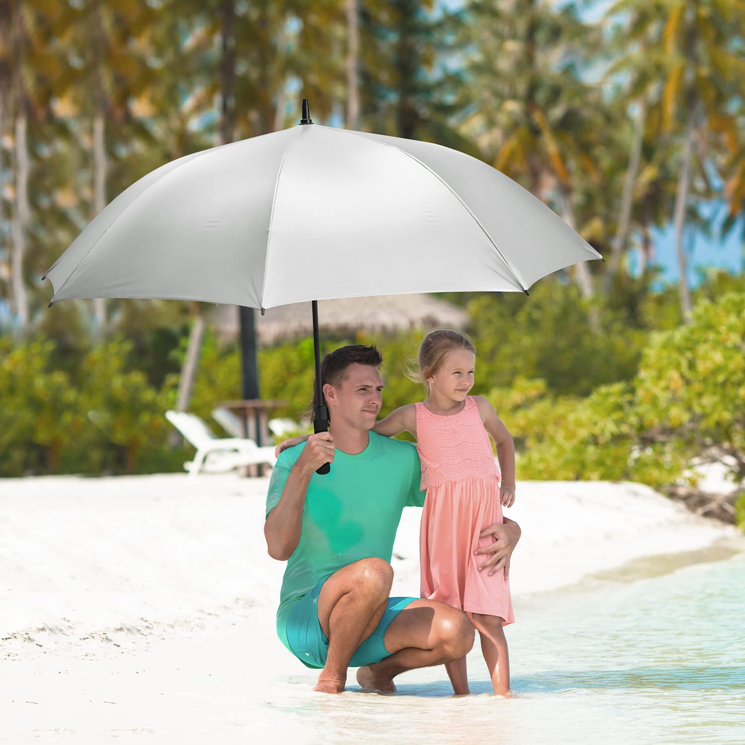 G4Free Parasol golfowy UV 137/62 cm, srebrna powłoka, parasol przeciwsłoneczny, duży baldachim, wiatroszczelny, wodoodporny, automatyczne parasole z otwartym kijem