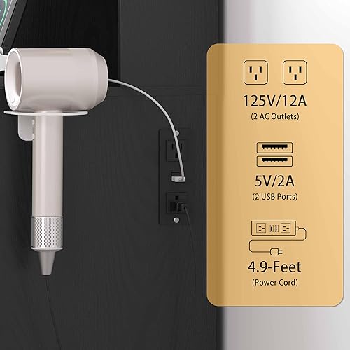 Miniatura 5 de Tocador de maquillaje negro con espejo y luces, mesa de tocador moderna con estación de carga, 7 cajones, gabinete de vidrio, estanterías y taburete