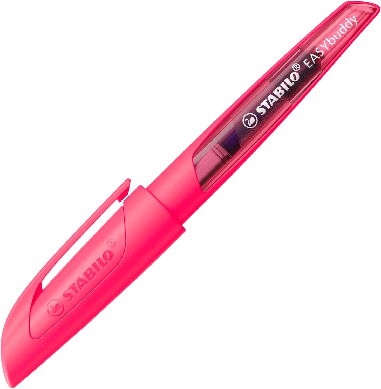 STABILO - EASYbuddy Neon School Fountain Pen with Left-Handed Nib L - Neon Pink - Blue (Erasable) - Includes Cartridge - Blister Pack