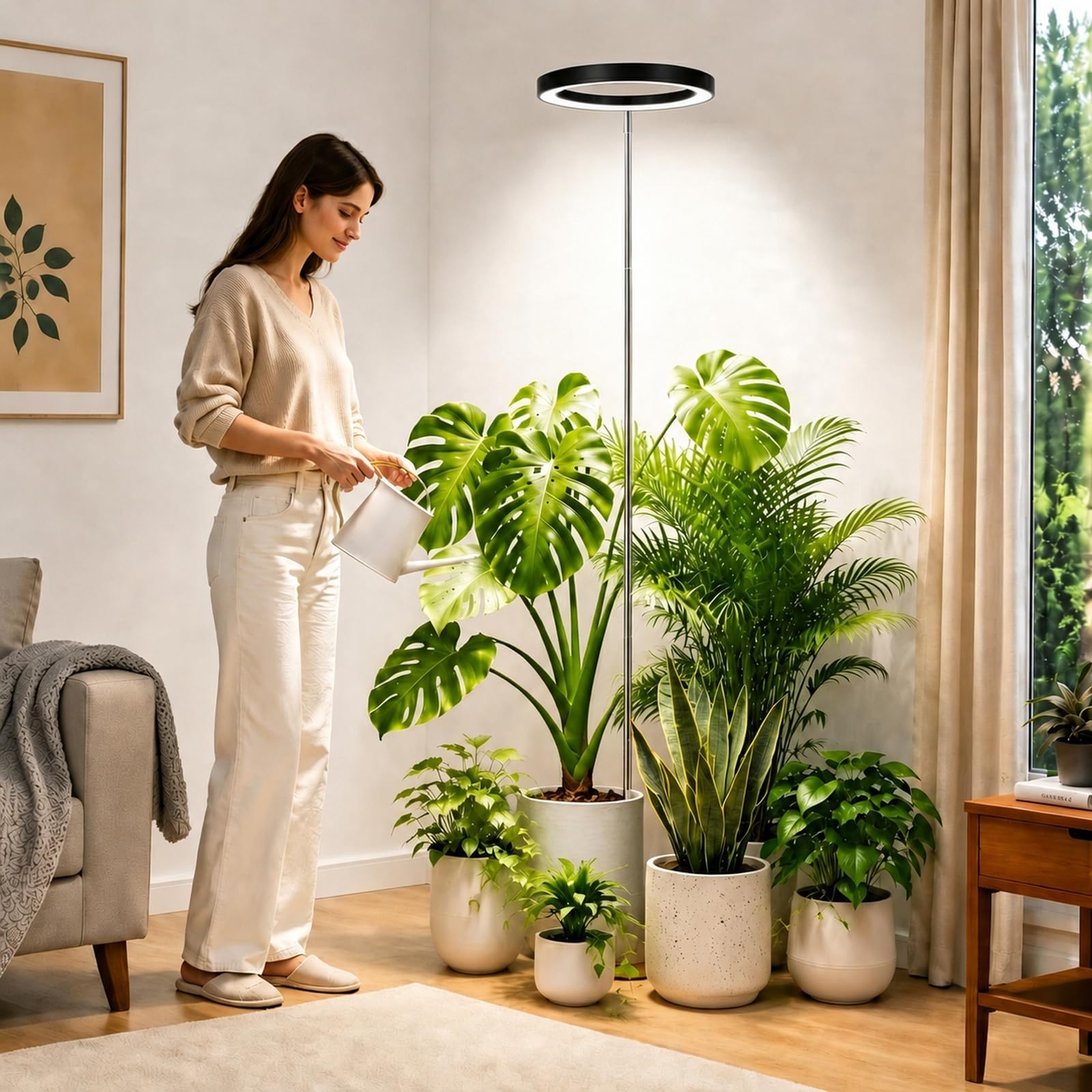 10" Grow Lights for Large Indoor Plants, Full Spectrum Indoor Plant Light for Indoor Growing with Timer,Height Adjustable Auto On/Off 3/9/12H, 9 Brightness,Led Tall Halo Grow Light for House Plants