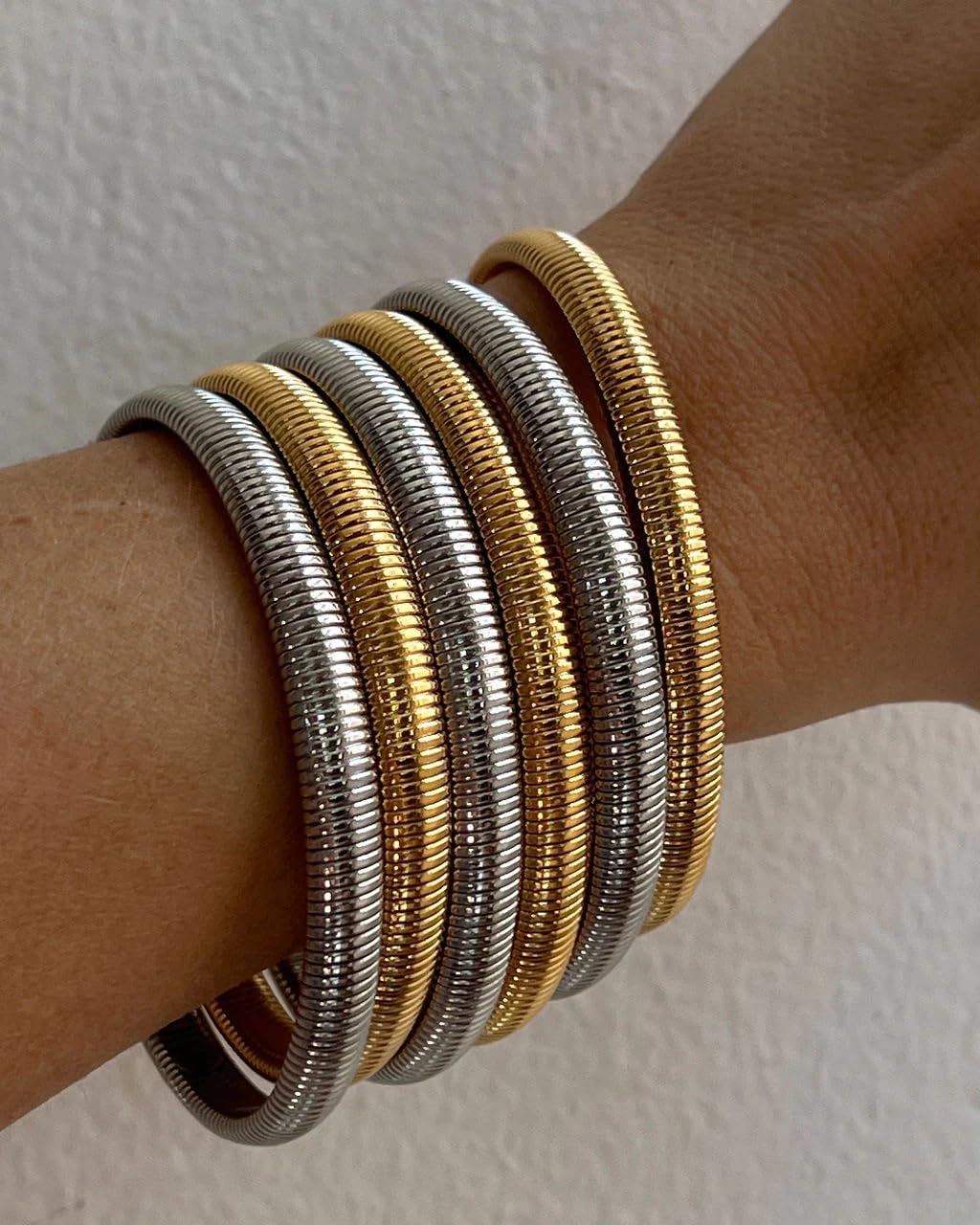 CONRAN KREMIX Gold Chunky Bangle Waterproof Bracelets for Women 14K Real Gold Filled Stainless Steel Bracelet Non Tarnish Trendy Jewelry - Image 6