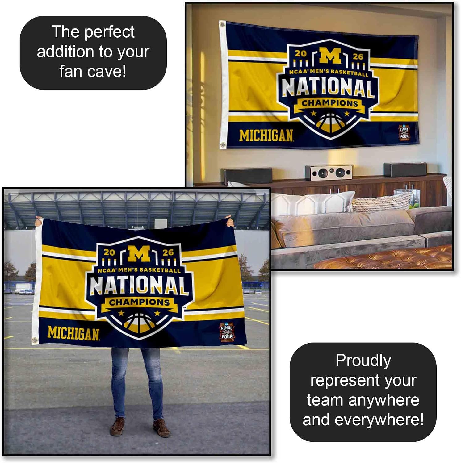 Michigan Team University Wolverines 2026 College Basketball National Champions 3x5 Grommet Flag