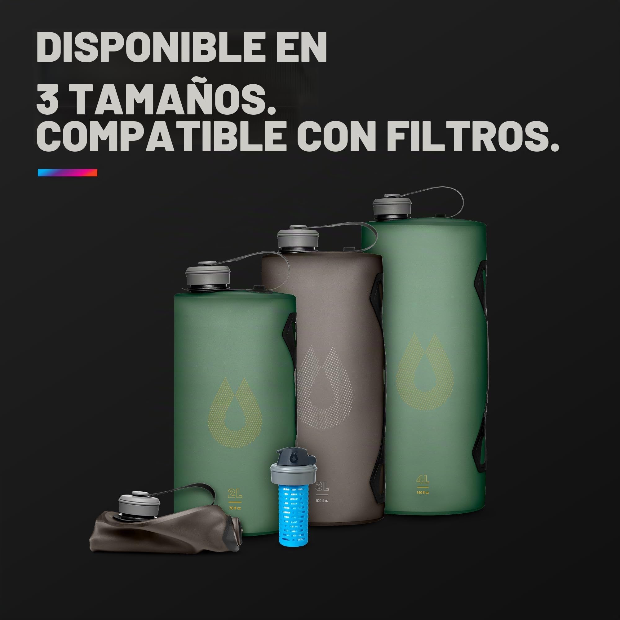 HydraPak Seeker - Bolsa Plegable de Almacenamiento de Agua, sin BPA ni PVC, para Campamento