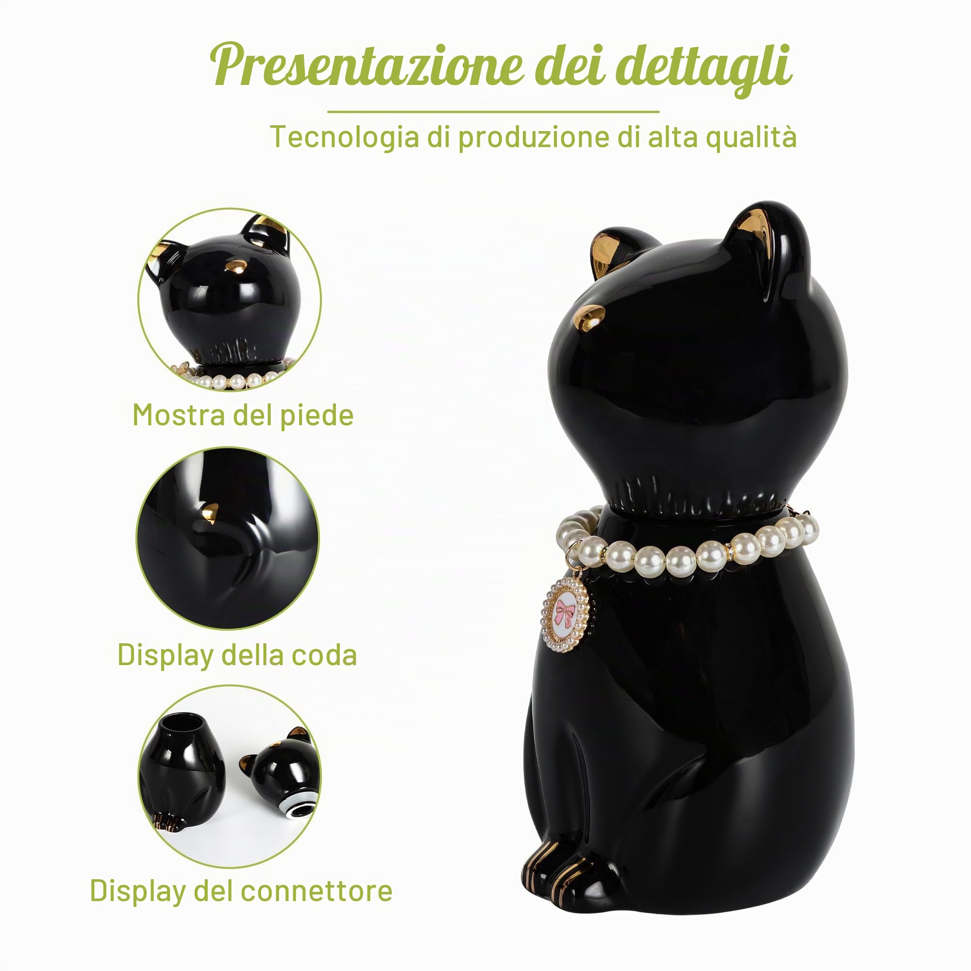 Urna per gatti per cenere, urna per gatti, urna per animali, colore nero, 8 kg | Urna per ceneri di animali domestici, colore nero, per cenere, con collare per gatti
