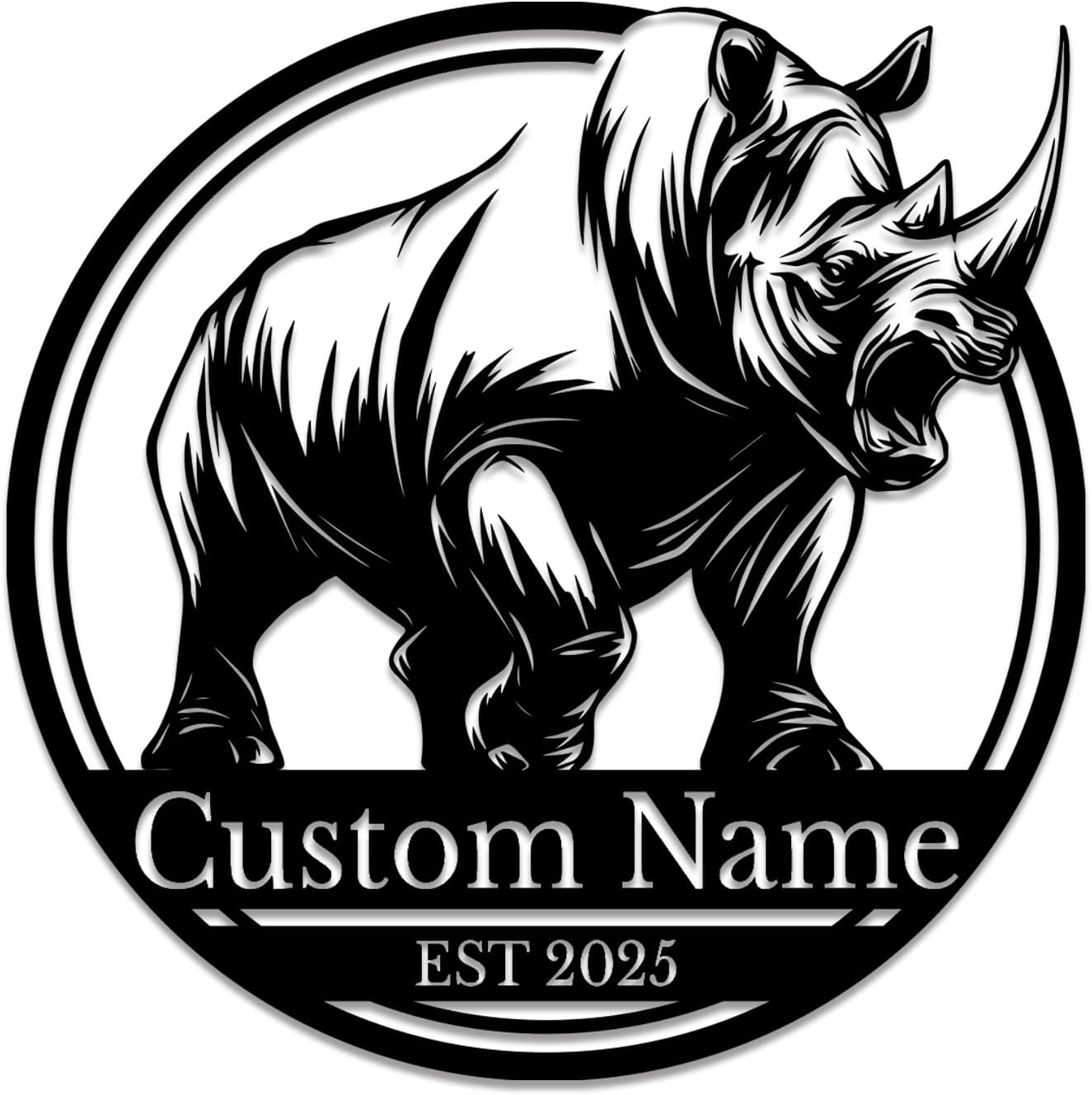 Personalized Rhino Metal Sign - Custom Safari Wall Art, Wildlife Conservation Wall Art, Rustic Bar or Nursery Decor, Durable Indoor/Outdoor Plaque (Style-3)