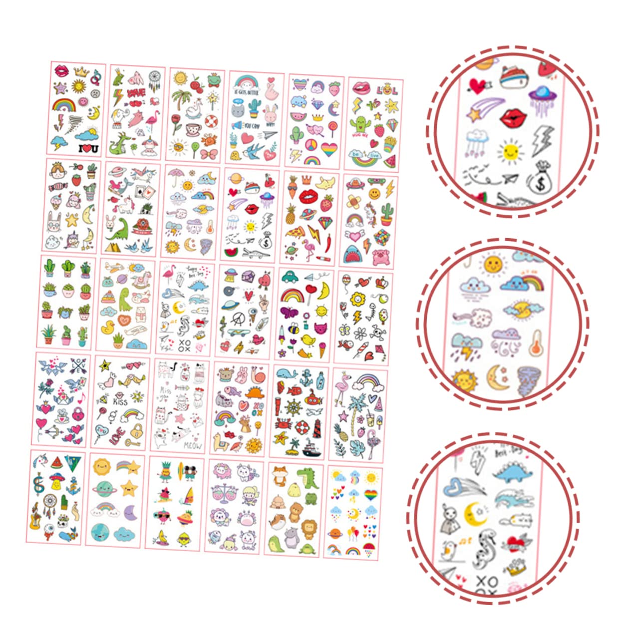 Beavorty 300hojas Pegatinas Temporales De Tatuajes Cartoon Para Niñas Bonitas y Lavables Para Fiestas y Decoración Del Cuerpo