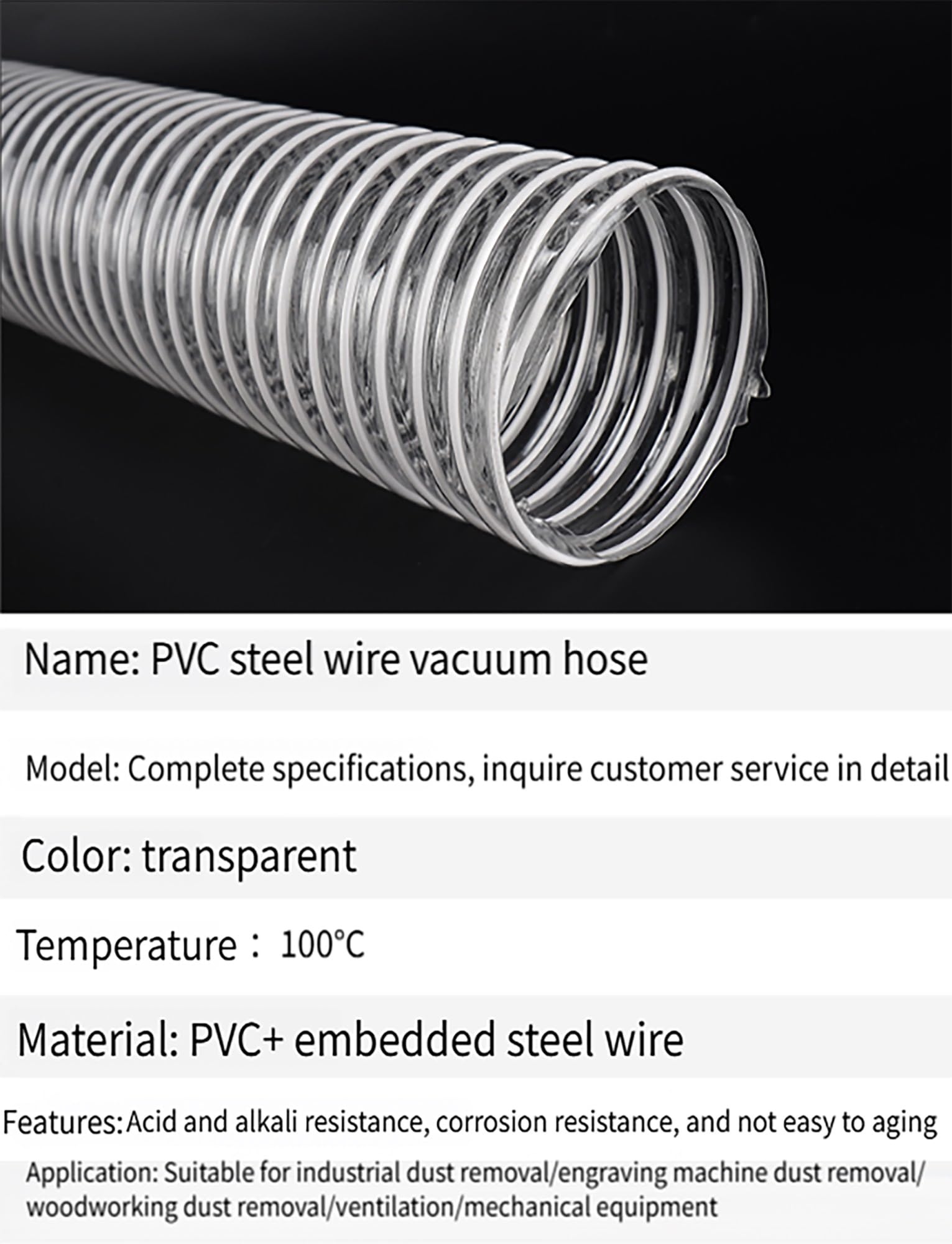 Tuyau de collecte des fumées en PVC transparent for ateliers, extraction, ventilation du bois, tube anti-perforation de 3 mètres(40mm/1.57in)
