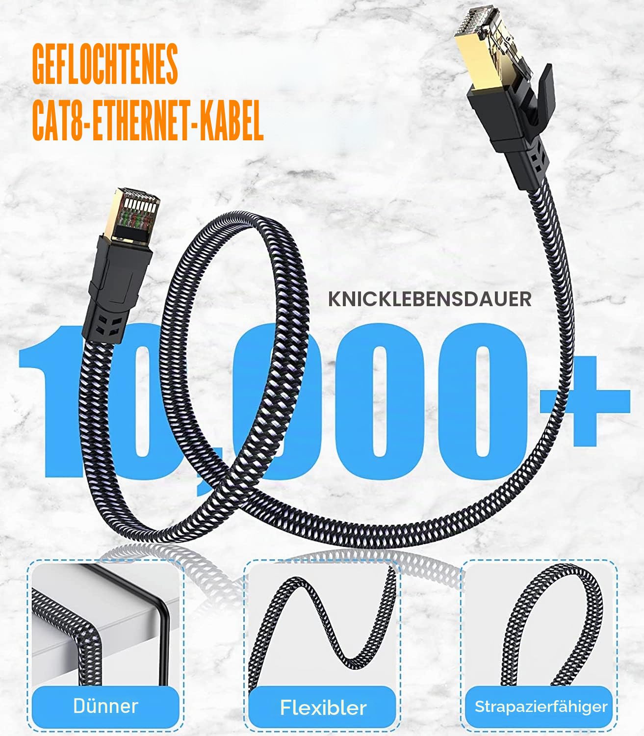 SWECENT Lan Kabel Cat 8 25M, Hochgeschwindigkeits Ethernet Kabel 40Gbps 2000MHz Netzwerkkabel,Internet Kabel Gigabit Patchkabel mit Vergoldetem RJ45-Stecker Geflochtener für PS5/4,Router,Modem,Laptop