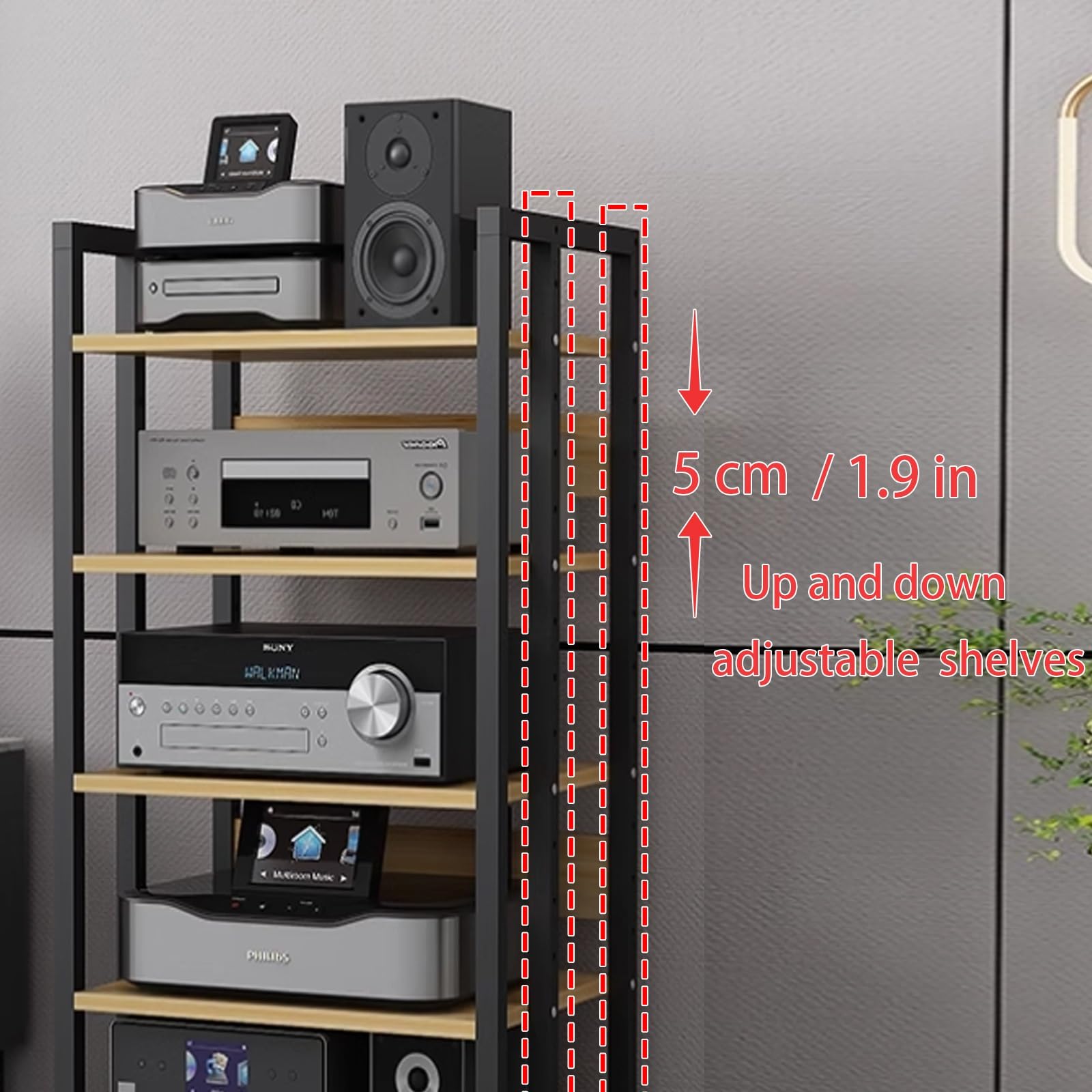 Soporte para equipos audiovisuales con ruedas y amplio espacio de almacenamiento. Soporte para tocadiscos y equipo de música con 6 niveles. Fácil de montar para el hogar, la oficina y el cine en cas