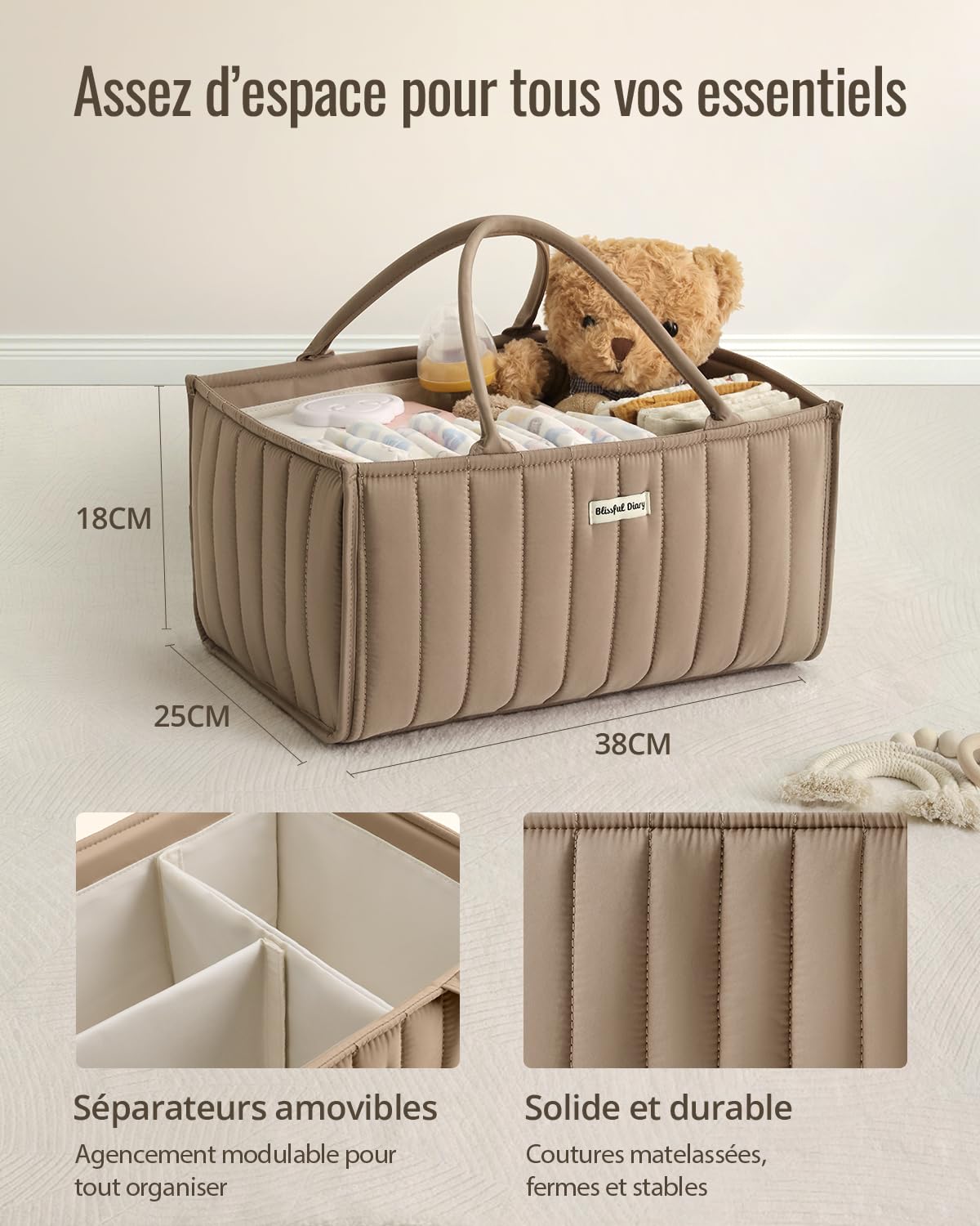 PUTSKA Babyluier Caddy Organizer - Opbergmand voor de babykamer voor de luiertafel, Lijst met cadeaus voor babyshowers en must-haves voor de geboortelijst, Essentials voor pasgeborenen - Grijze Grote
