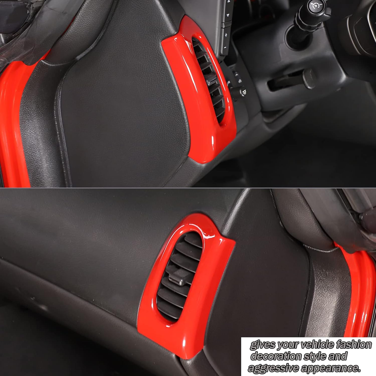Lcojicep Car Air Vent Cover Compatible with Corvette C6 2005-2013, ABS Side Air Vent Outlet Cover Trim Frame, Central Side Dashboard Air Vent Outlet Cover, (Piano Black) (Sports red)