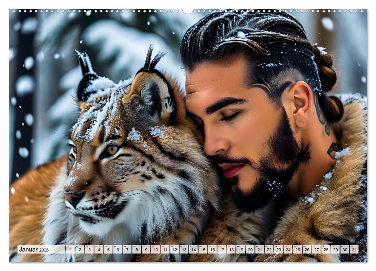 Naturburschen im Wald - Muskeln, Tattoos und Waldbewohner (hochwertiger Premium Wandkalender 2026 DIN A2 quer), Kunstdruck in Hochglanz: Einzigartige ... in tiefen Wäldern (CALVENDO Tiere)