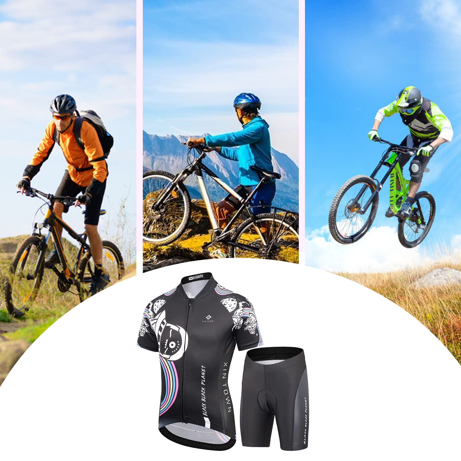 Maillot Cyclisme Enfant Unisexe Élastique Chemise à Manches Courtes et Cuissard VTT Rembourré Confortable à Séchage Rapide pour Garçon Fille