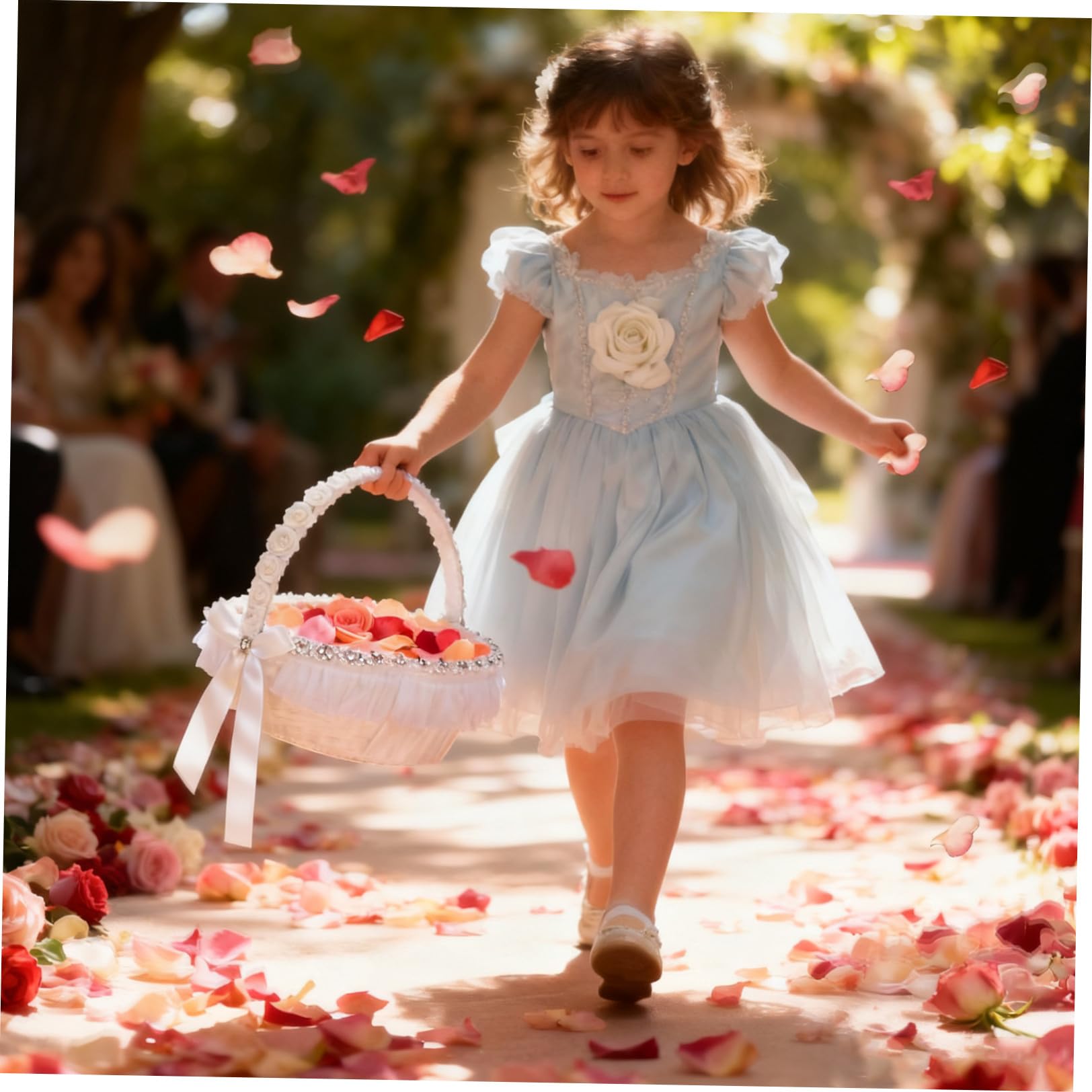 Eleganter und Wiederverwendbarer Hochzeitskorb aus Polyester und Spitze mit Funkelnden Strasssteinen Blumenkorb für Hochzeitsfeiern und Partys