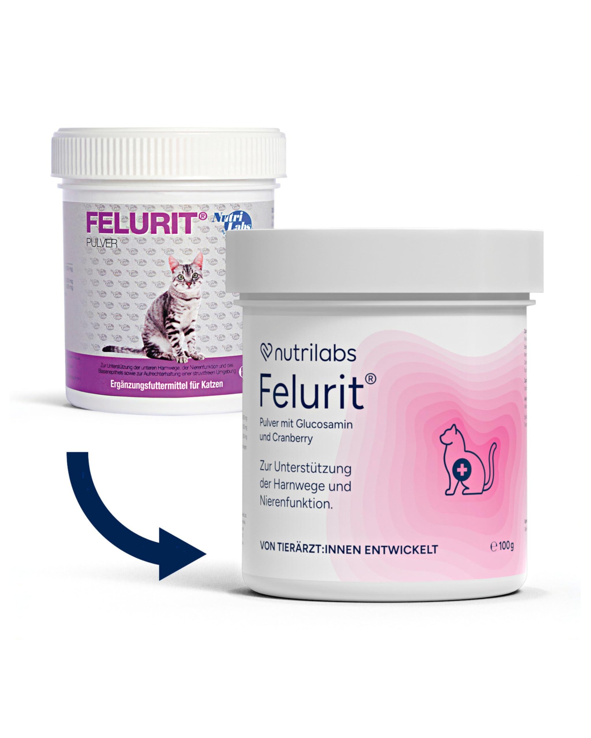 NutriLabs Felurit® Pulver 100 g - Katzen Nahrungsergänzung mit Glucosamin, D-Mannose, Cranberry-Konzentrat u.v.m. - wichtige Nährstoffe - Gesundheitsprodukte für Katzen