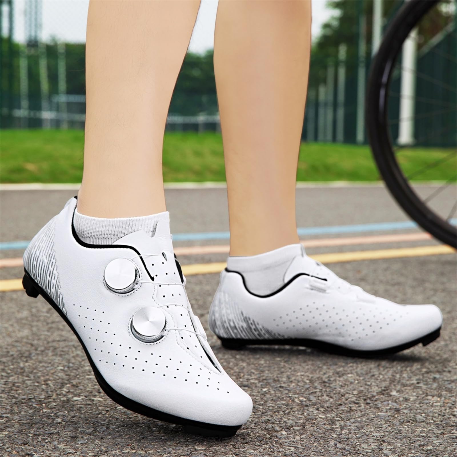 JiuQing Buty rowerowe dla mężczyzn i kobiet, buty do roweru szosowego, kompatybilne z Peloton | Buty rowerowe do użytku wewnątrz i na zewnątrz, obrotowa klamra, oddychające, kompatybilne z SPD-SL Delta Cleats