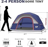 Vista 2 de Tents for Camping 4 Person Tent Waterproof Windproof Double Layer Camping Tent, Easy Setup Dome Tent with Large Mesh Windows & Wider Door for
