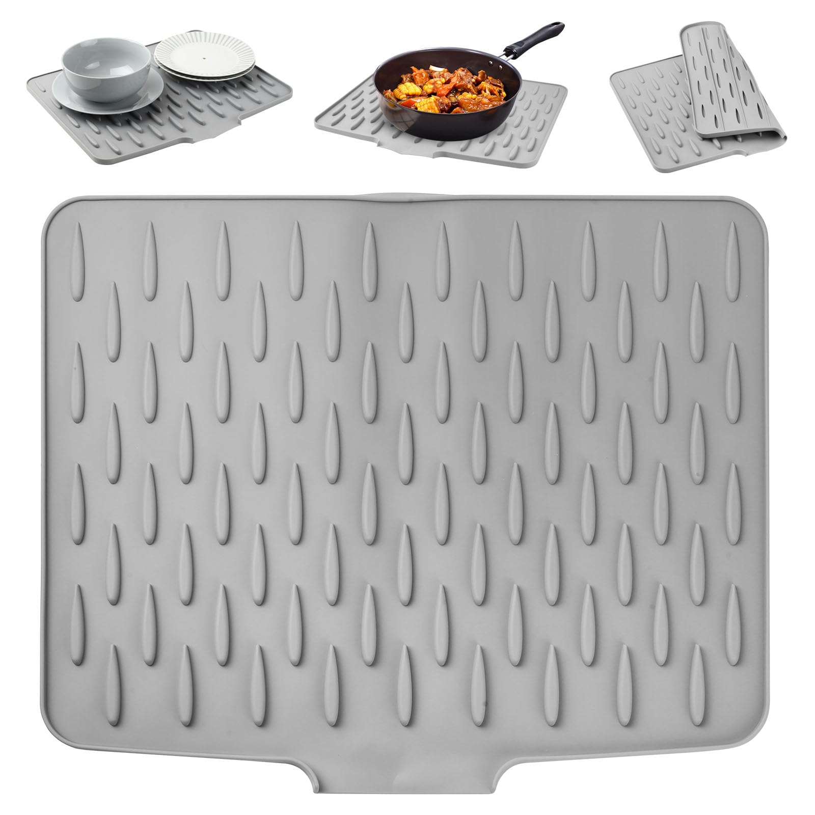 Silicone Dish Drying Mat, Dish Drying Mat, Sink, Leak-Proof Worktop Protection, Silicone Drying Mat with Drain, Non-Slip Dish Drying Mat for Kitchen, Sink, Drip Mats (40 x 32.5 cm)
