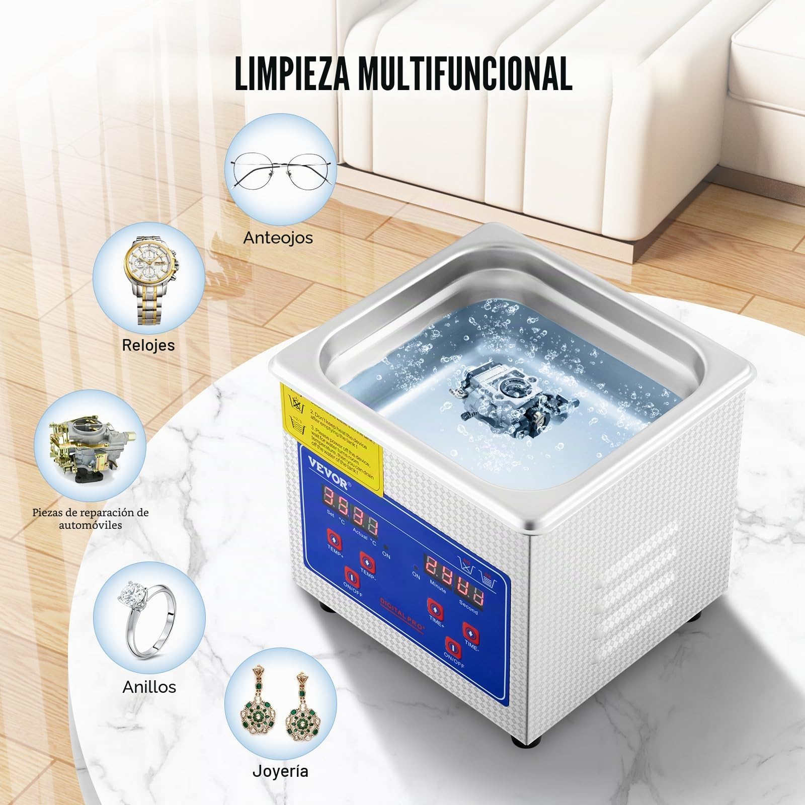 Limpiador Ultrasónico 1.3L, 60W Limpiador Ultrasónico Profesional de Acero Inoxidable, Máquina de Limpieza Ultrasónica Potente Frecuencia de 40 kHz con Pantalla LED para Joyas, Reloj, Gafas