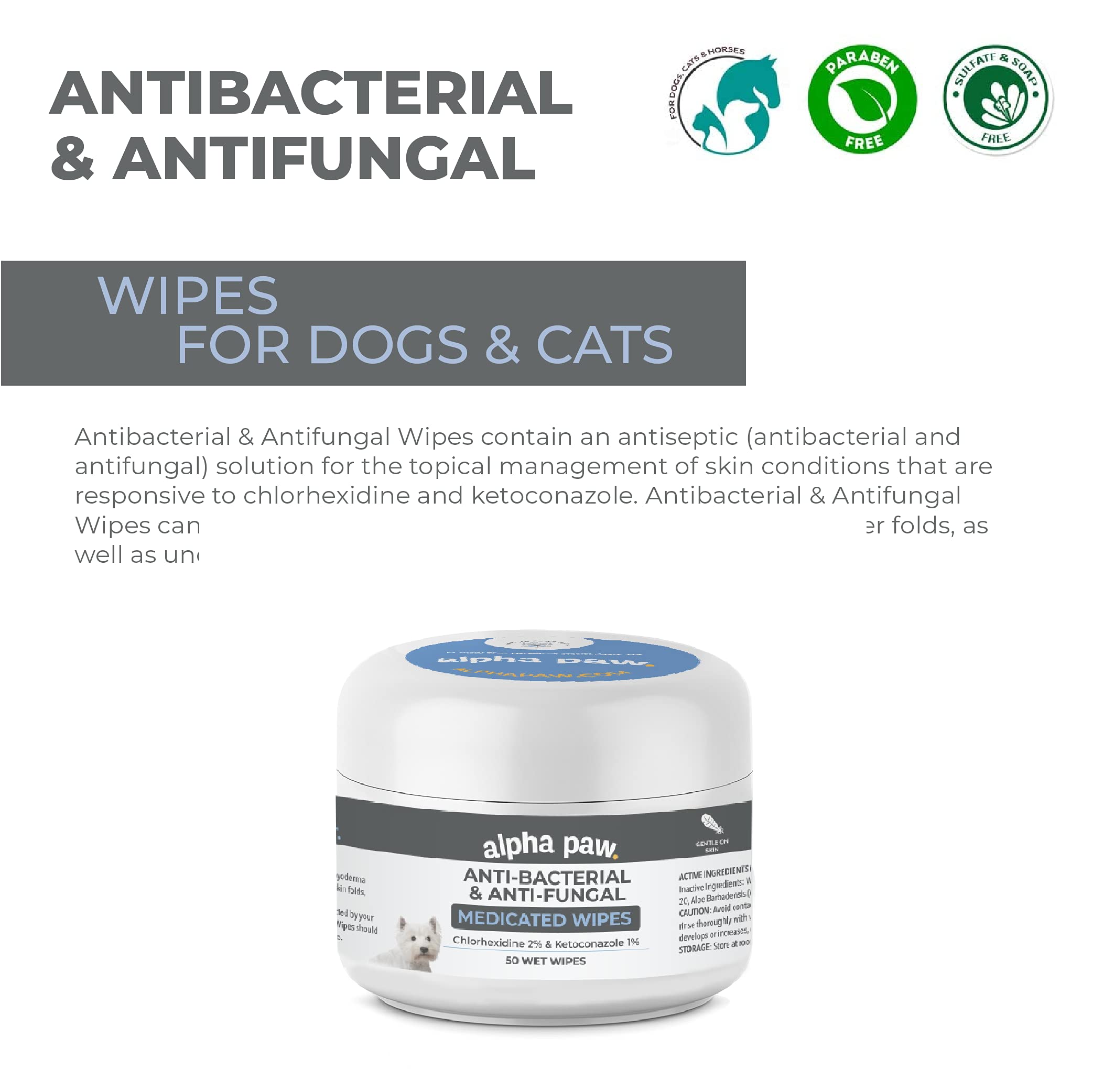 Smiling Paws Pets Antibacterial & Antifungal Wipe for Dogs & Cats