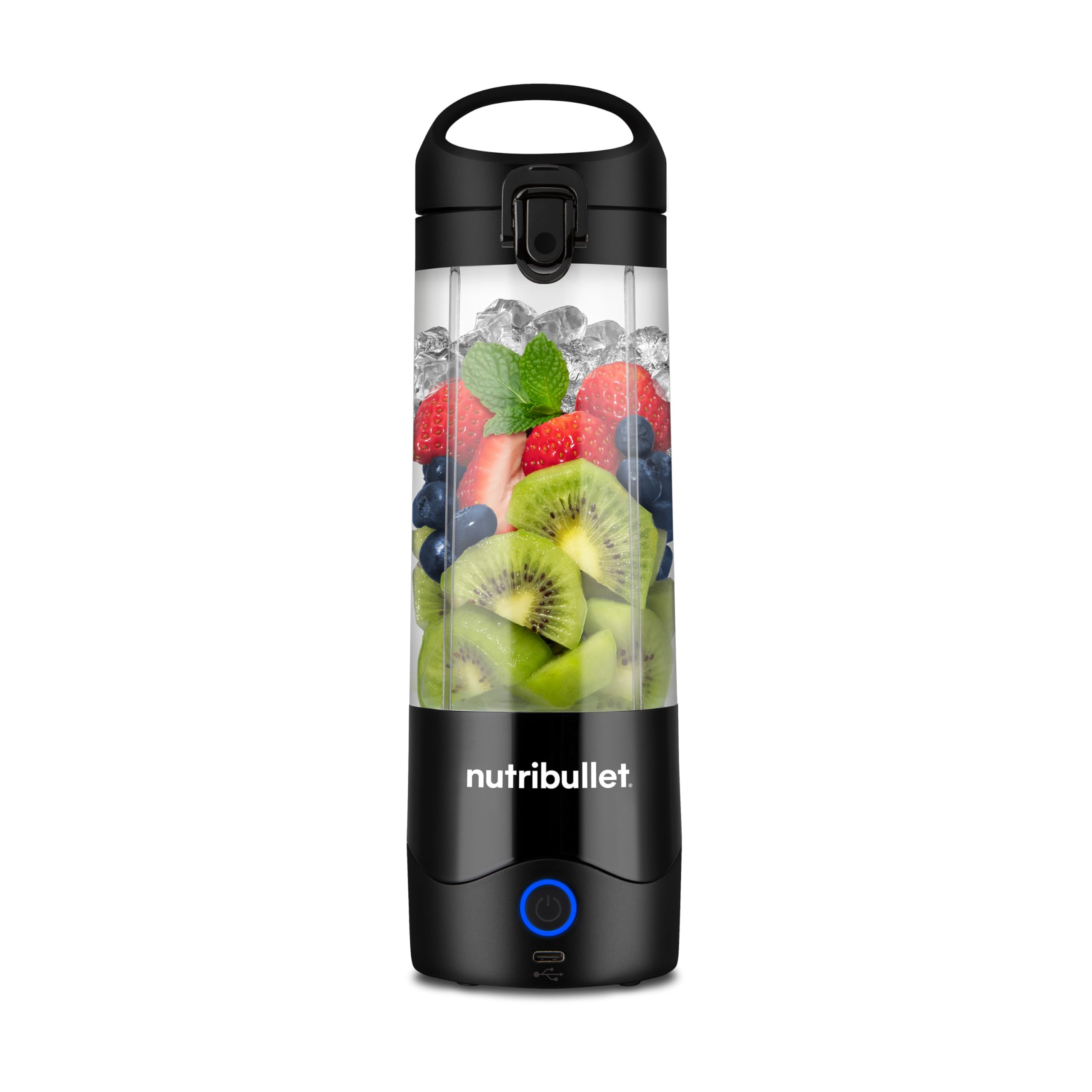 nutribullet Portable, Smoothie Maker to go, 475 ml BPA-freier Becher, kabellos, wiederaufladbar für 15+ Mixvorgänge, tragbarer mini Mixer für mix & go, zerkleinert Eis & Obst, Schwarz, NBP003B