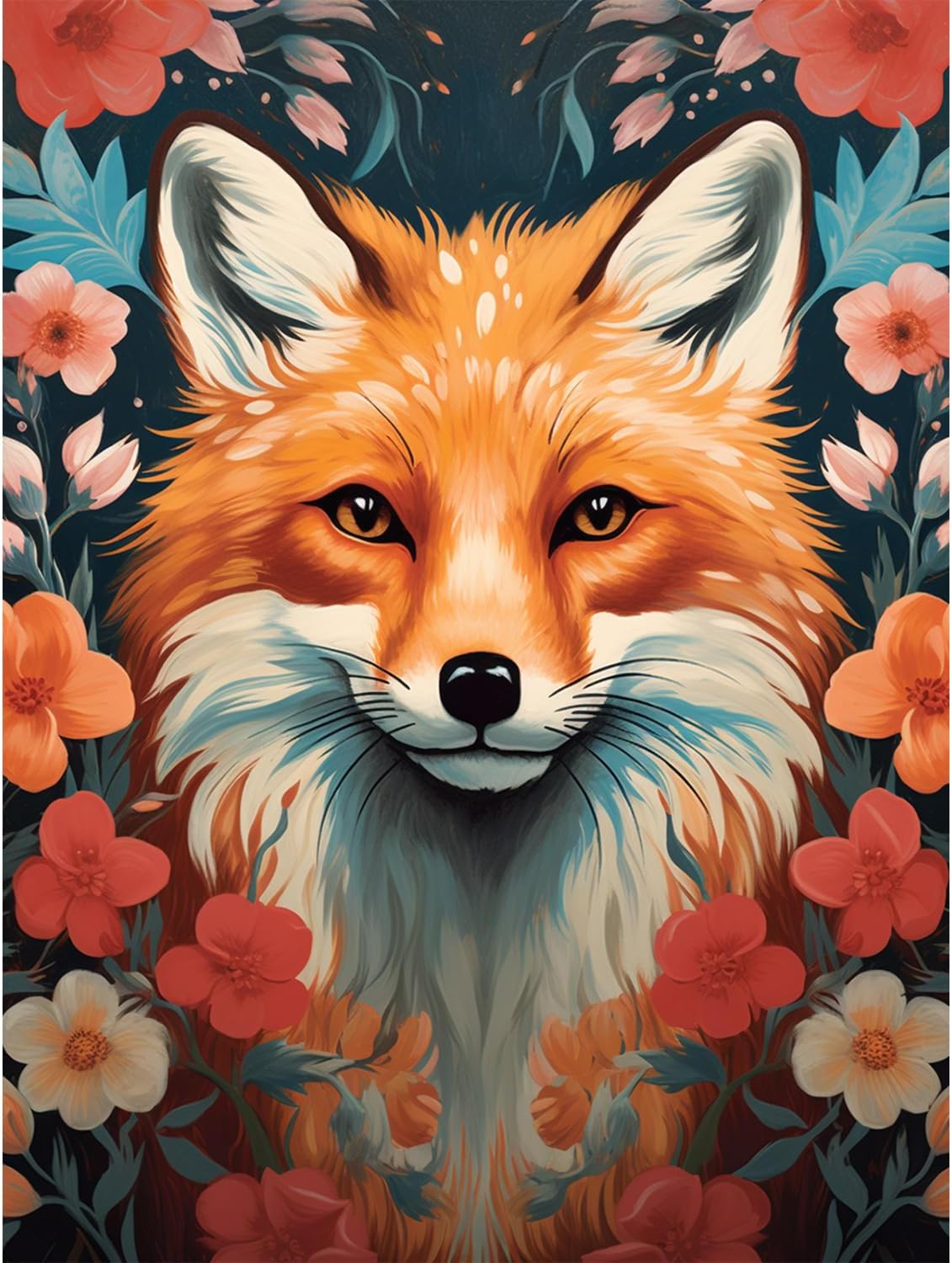 SDYJQ Fox Diamond Art Kits for Adults, Flower Diamond