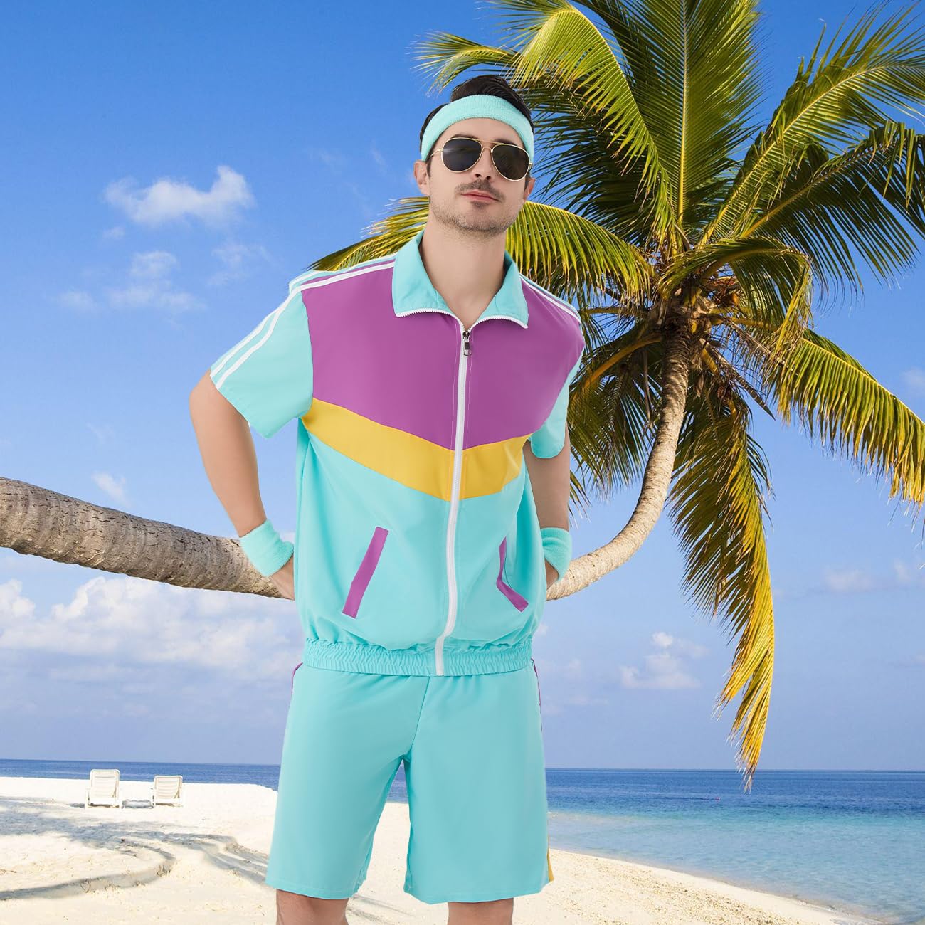 Disfraz de los años 80 y 90 para hombre, chándal y pantalones cortos para hombre, chaqueta retro de los años 80, 90, disfraz para fiesta
