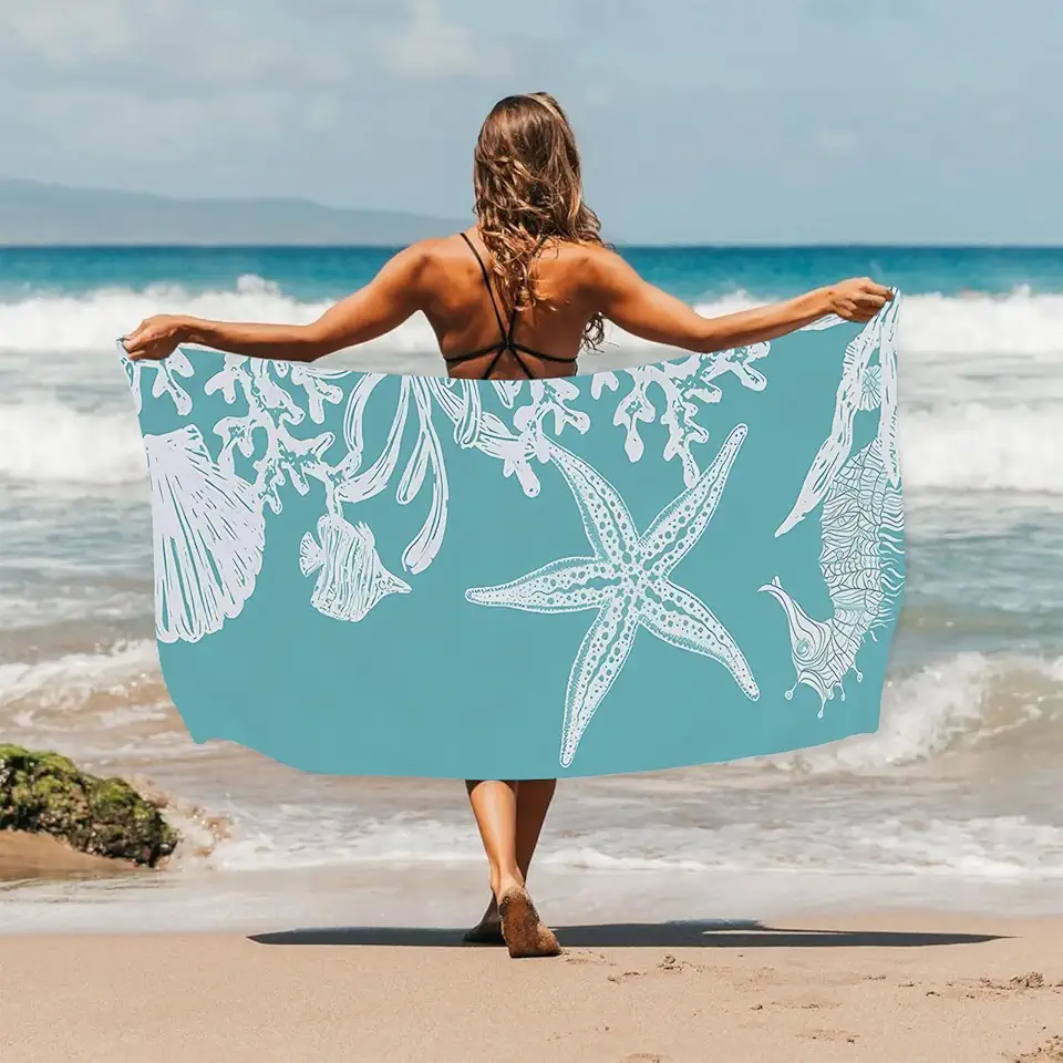 Toalha de praia tropical de secagem rápida, toalha de praia macia de verão para adultos, toalha de viagem sem areia