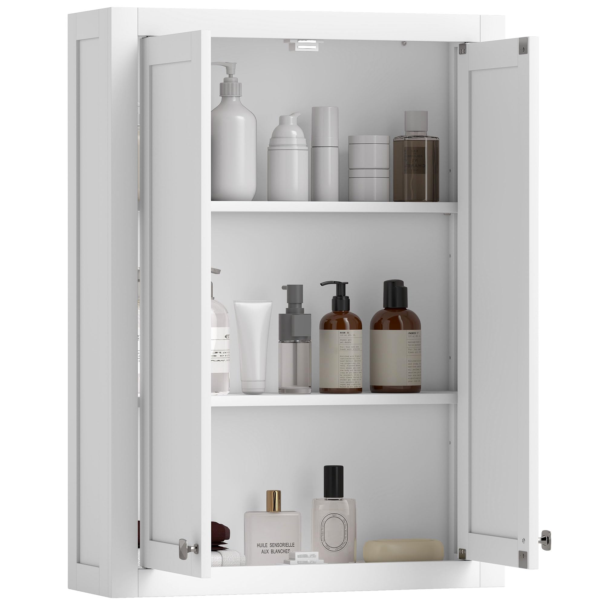 HOMCOM Armoire Murale de Salle de Bain 3 Niveaux, Meuble de Rangement Suspendu pour Salle de Bains avec 2 Portes et étagère réglable, Meuble WC Suspendu, 61 x 20 x 84 cm, Blanc