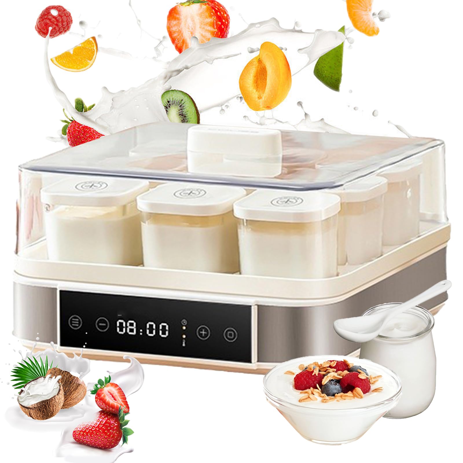 Ultimate Yogurt Maker LCD Probiotyczne Urządzenia Do Robienia Jogurtów Ze Stali Nierdzewnej Z 9 Szt Szklanymi Słoikami Regulowana Temperatura Automatyczna Cyfrowa Maszyna Jogurtu Kontrolą Czasu