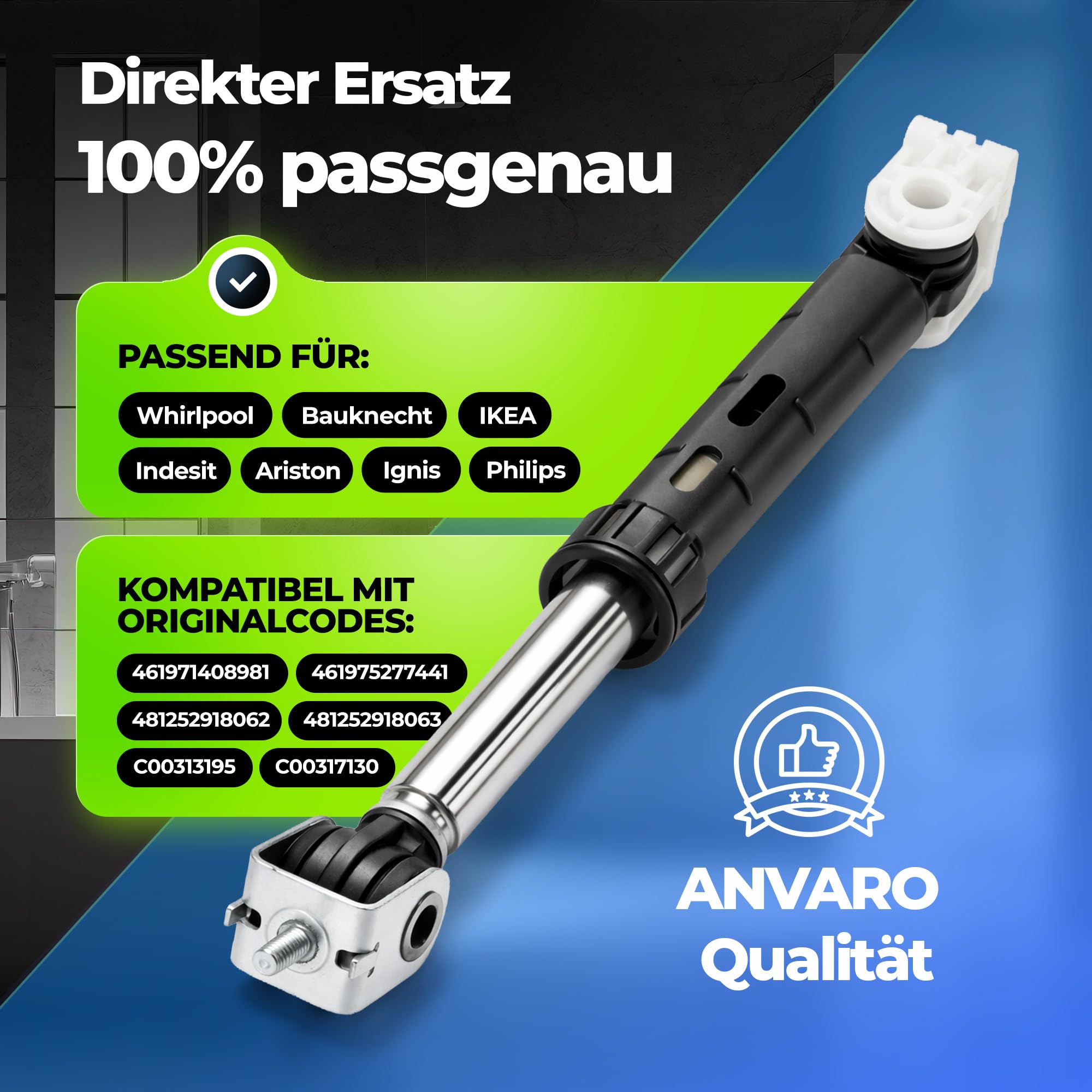 2er-Set Stoßdämpfer Waschmaschine 120N Ø10mm Ø8mm | Waschmaschine Stoßdämpfer mit Originalcode 461971408981 461975277441 481252918062 481252918063 C00313195 C00317130 für Whirlpool