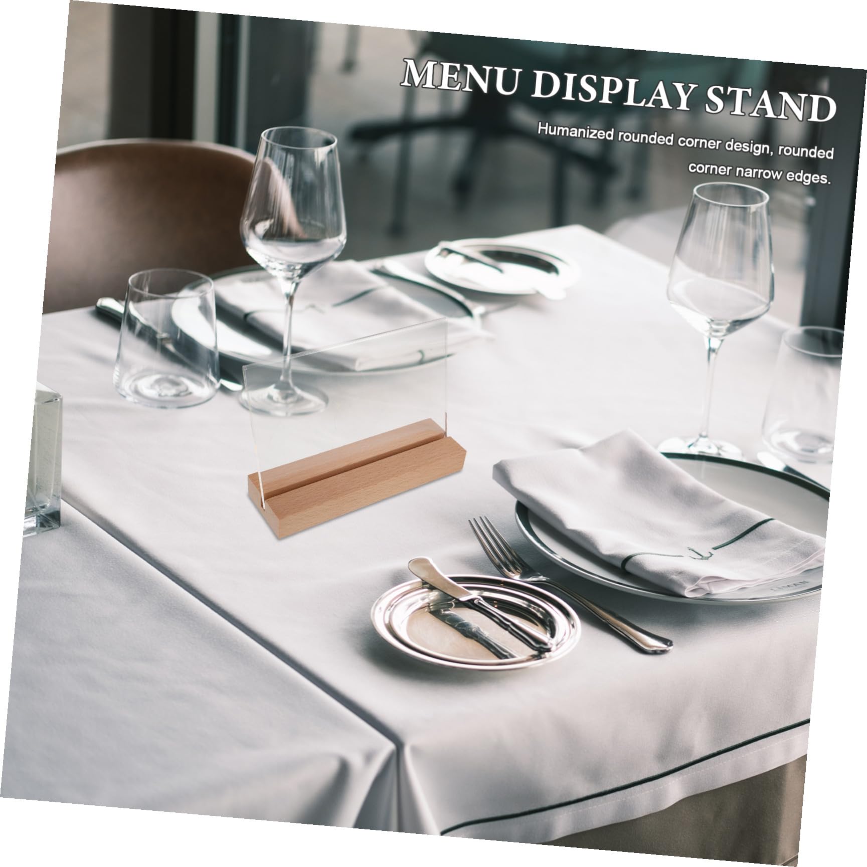 Abaodam Soporte para Letrero de Mesa Horizontal A6 5 Piezas con Base de Madera Natural y Acrílico Transparente para Menús, Porta Carteles y Exhibidores en Restaurantes y Oficinas