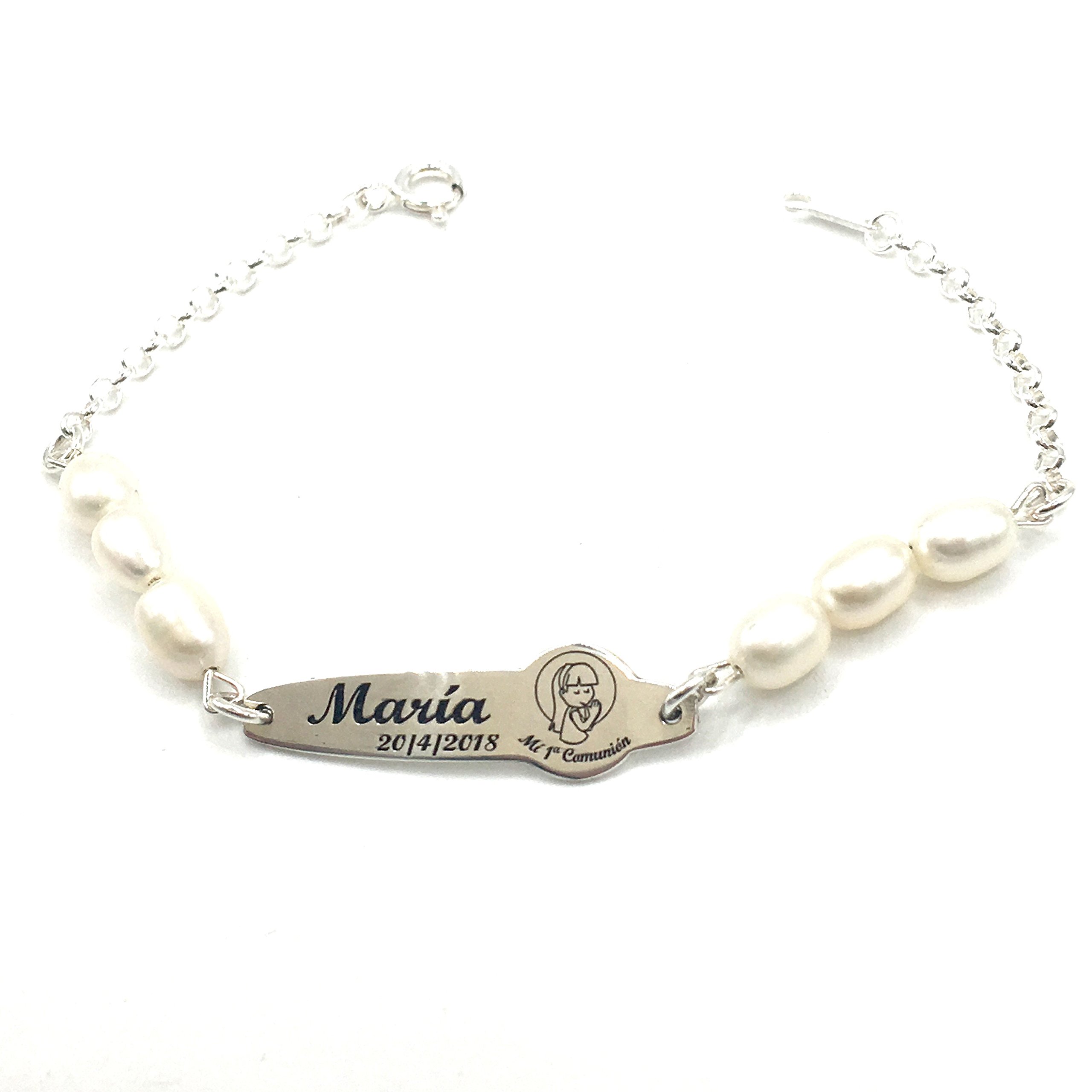 ESCLAVA DE COMUNION PERSONALIZADA DE PERLAS Y PLATA DE LEY,925/1000 - MASBARATA.ES