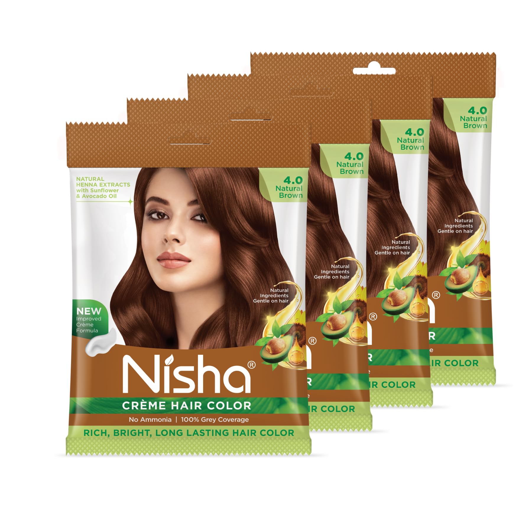 Nisha Cream Permanent Hair Colour 100% Grey Coverage (40g) Natural Brown (Pack of 4)-image-41