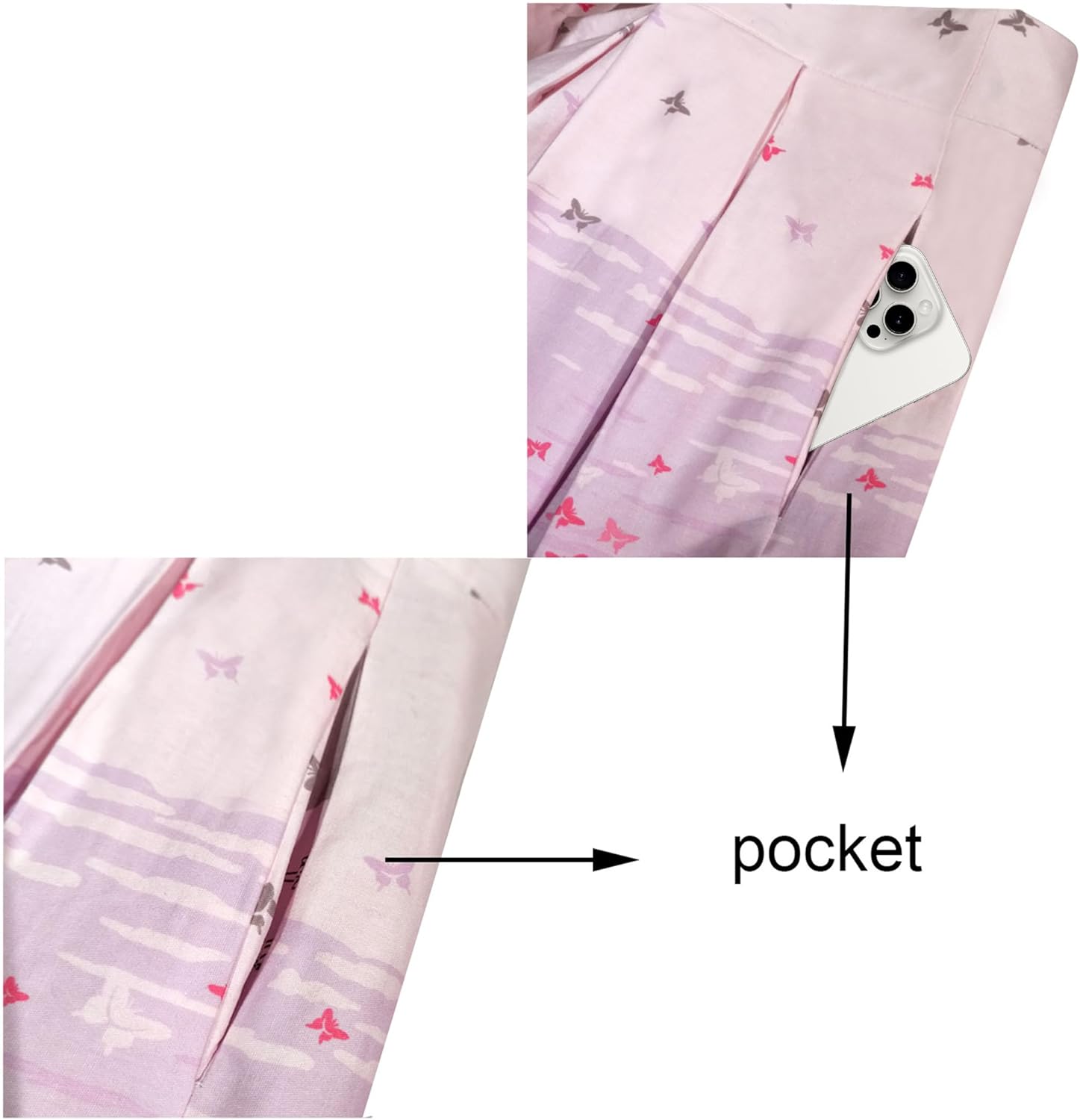 Girstunm Women's Pleated Vintage Skirt Floral Print A-line Midi Skirts with Pockets - Image 4