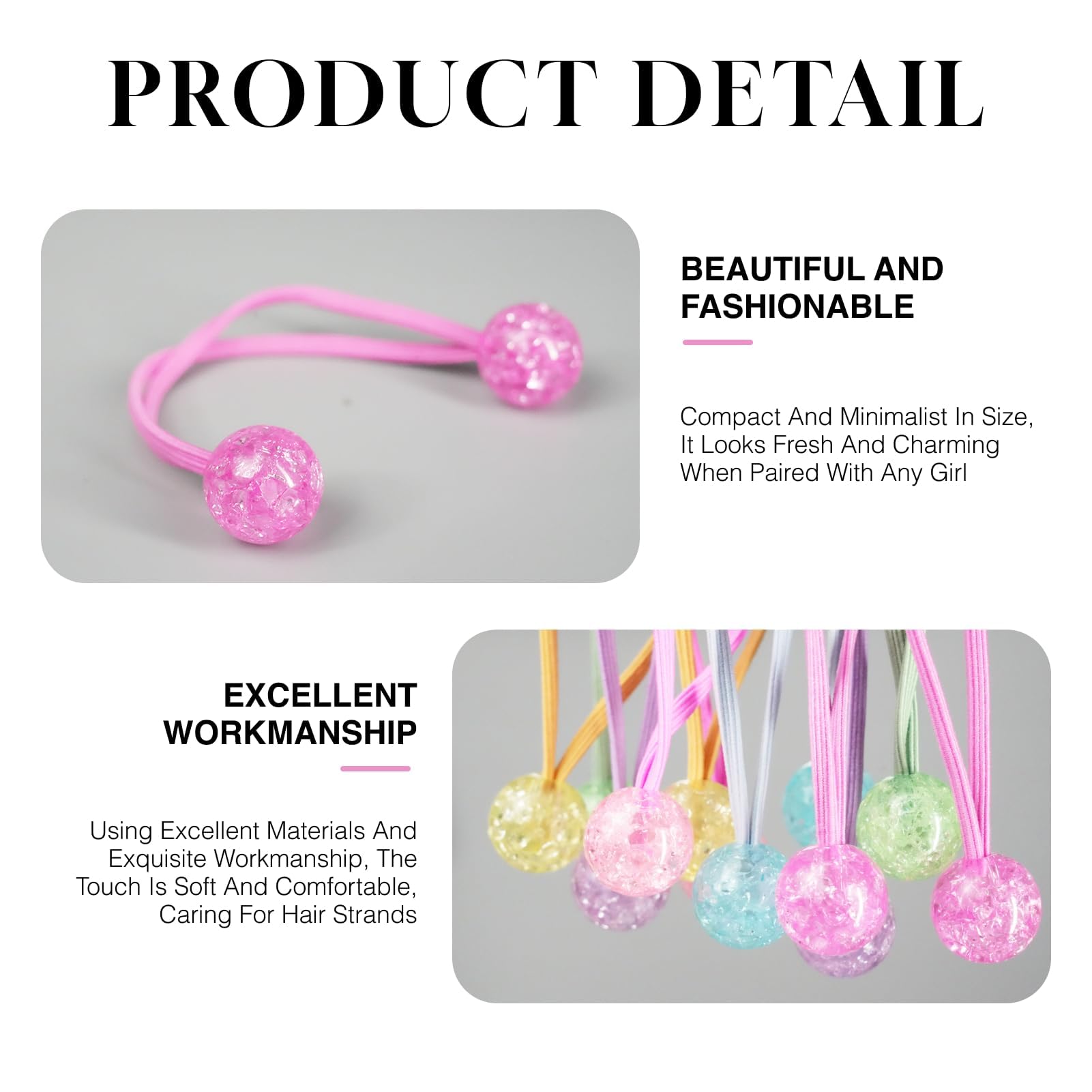 12PCS Ball Bobbles, Girl's Elastic Ponytail Holders - Image 3