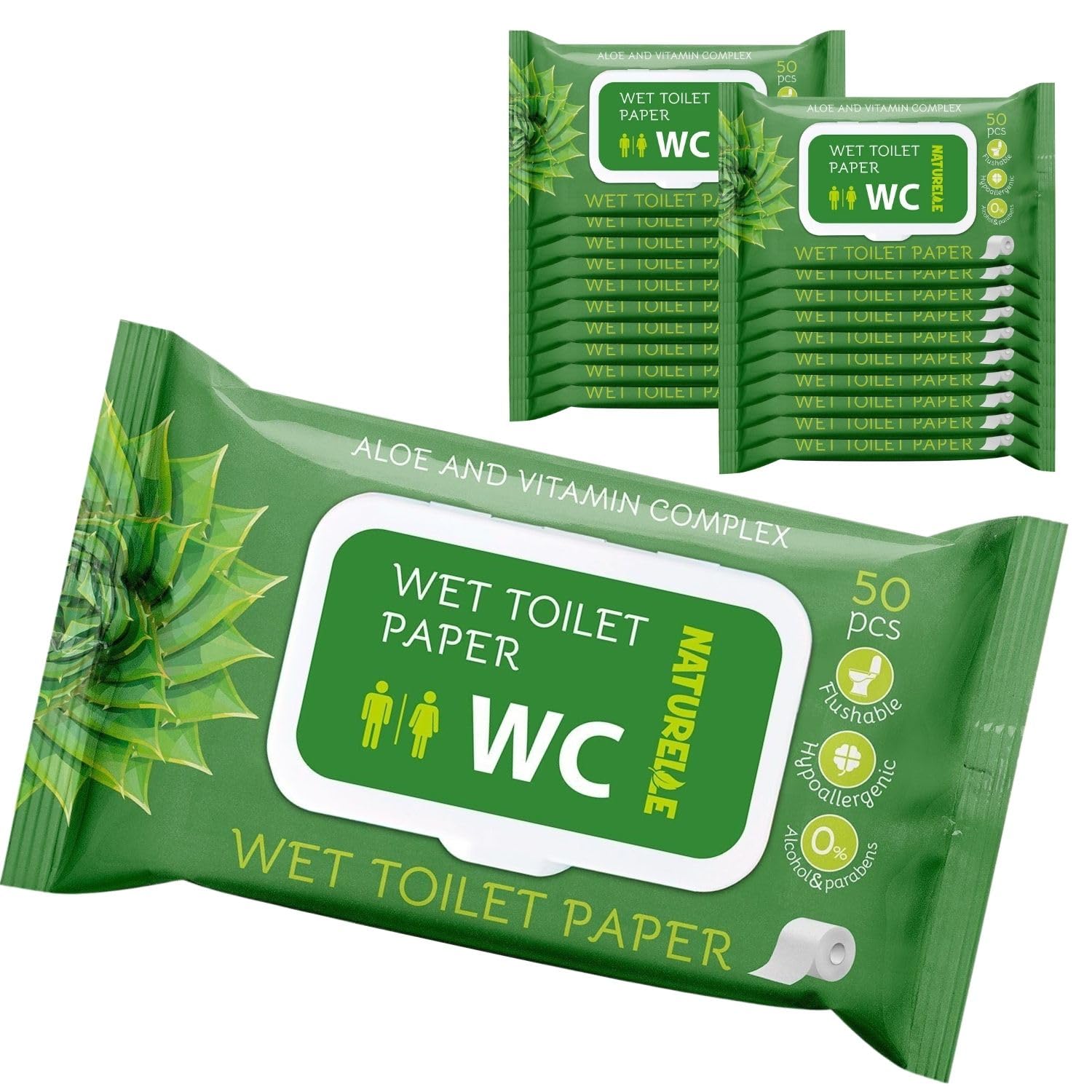 NATURELLE Papier Toilette Humide à l'Aloe Vera 1000 unités Lingettes WC Biodégradables Flushables