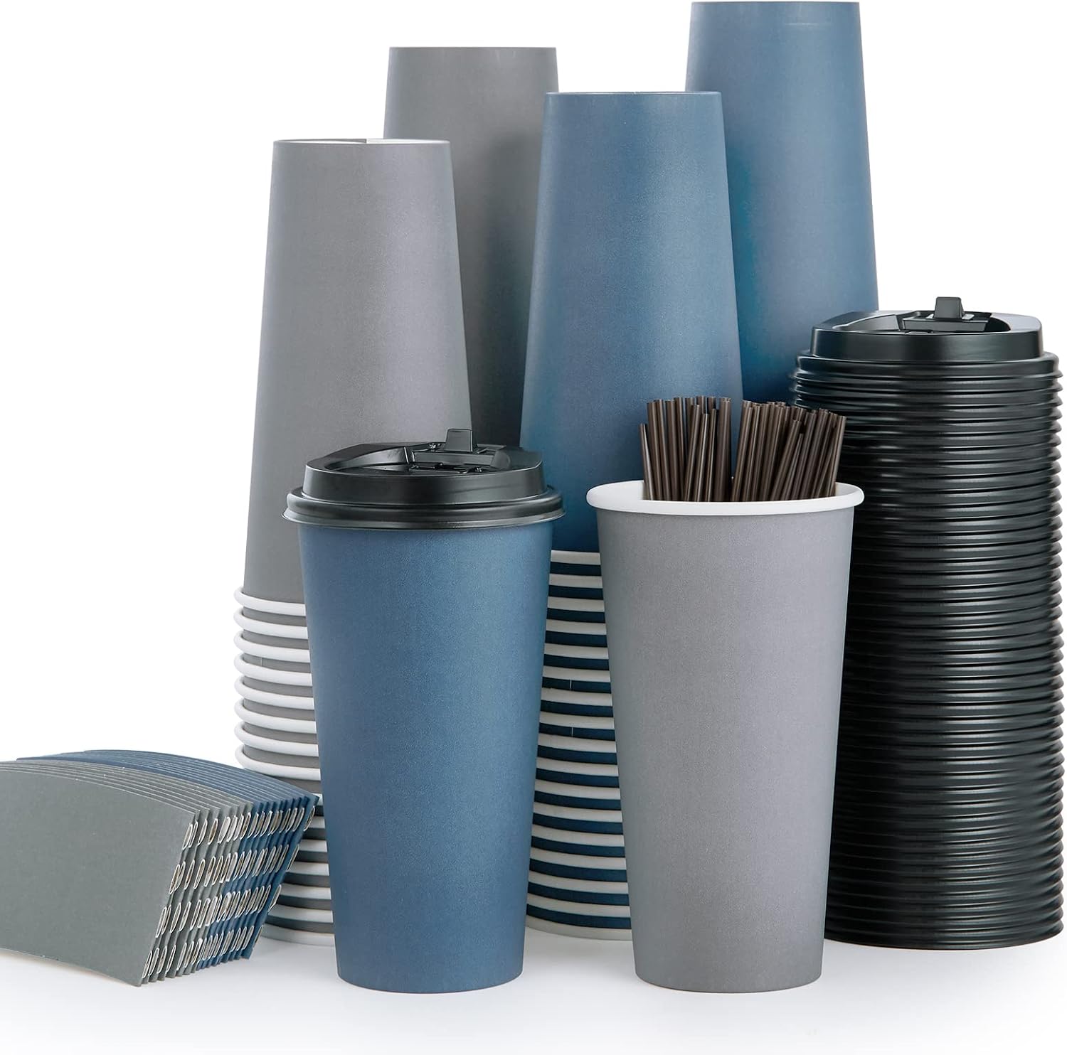 LITOPAK 100 Pack 20 oz Paper Coffee Cups, Disposable Coffee Cups with Lids, Sleeves and Stirring Sticks, Hot Coffee Cup, Disposable Paper Cups, Drinking Cups for Cold/Hot Coffee, Water or Juice.