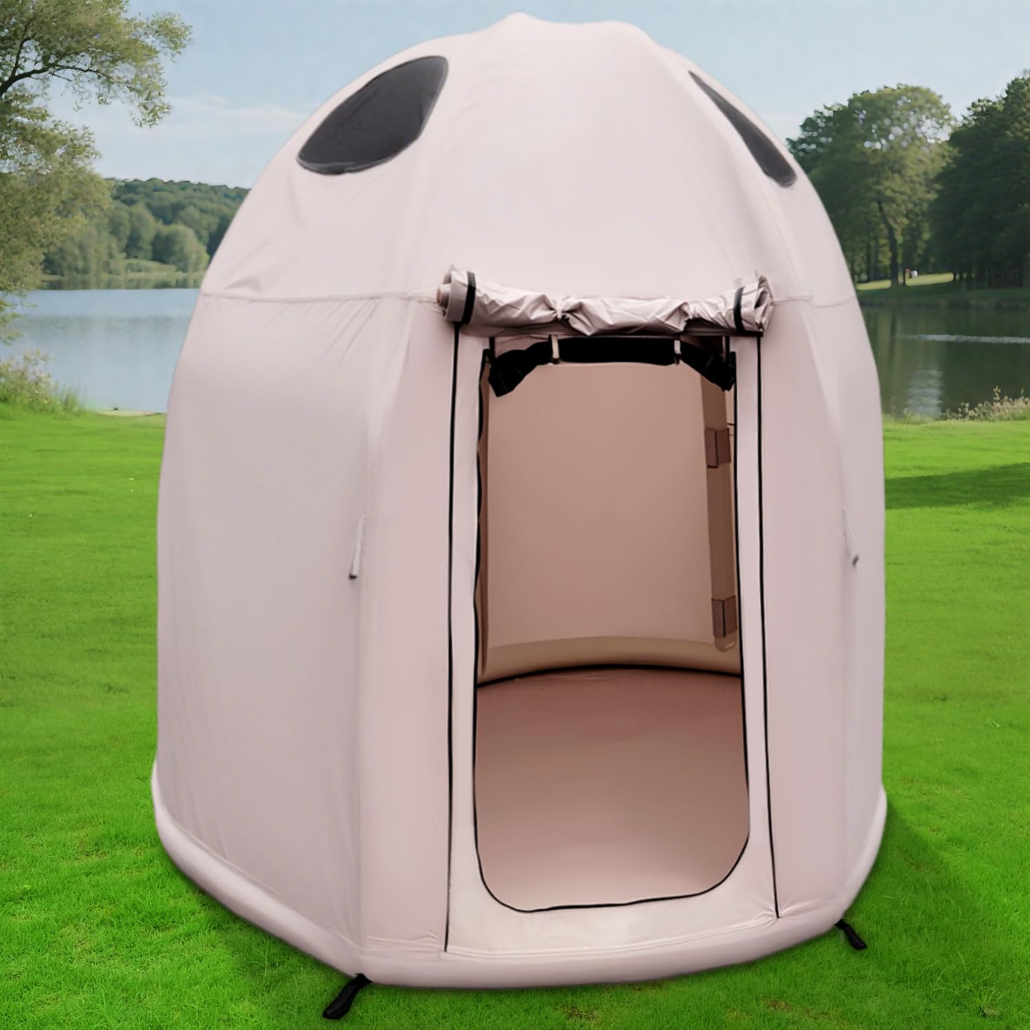 Photo 1 of **FOR PARTS ONLY/ BROKEN*** Inflatable Camping Tent with Hand Pump,4 Season Waterproof Outdoor Oxford Blow up 2-4Person with Mesh Windows & Door Tent House. (6.9x6.9 ft)