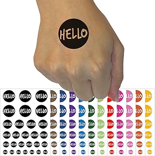 Hello in Circle Temporary Tattoo Water Resistant Fake Body Art Set Collection - Dark Green (One Sheet)