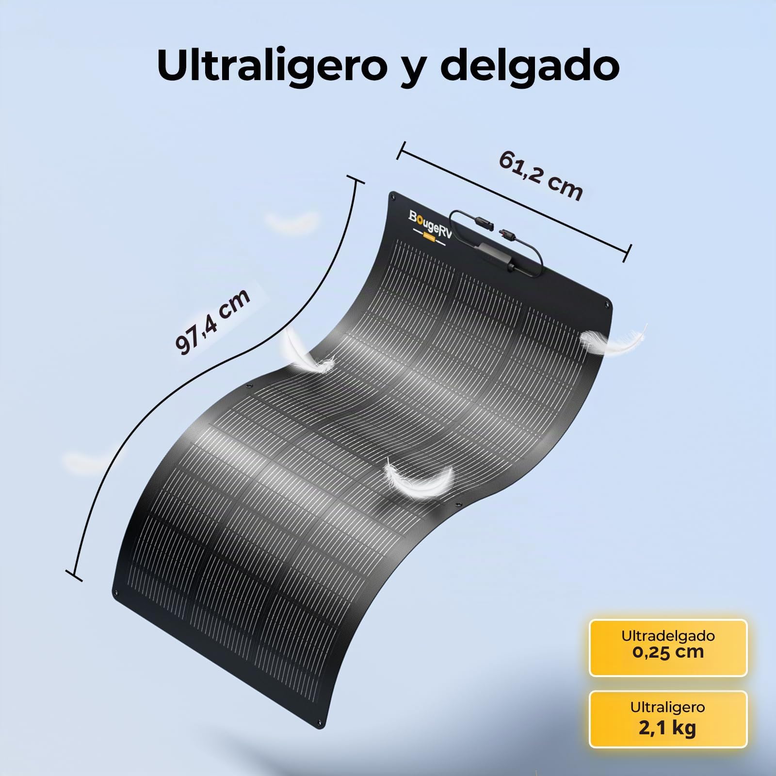 BougeRV Arch Pro 100 Watts Panel Solar Flexible Antisombras con 27 Diodos de Bypass, N-Type Fibra de Vidrio 16BB Célula Mono 25% Alta Eficiencia, Autocaravana Barco Jardín Baterías 12/24V